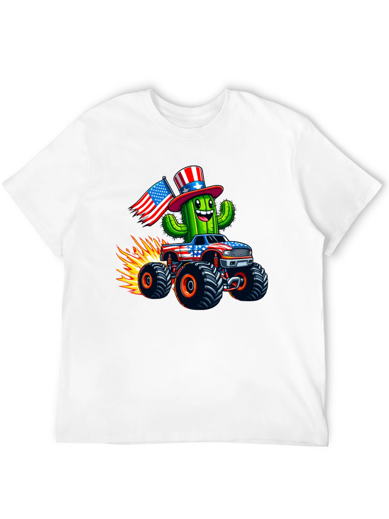Patriotic Cactus Monster Truck Graphic Tee
