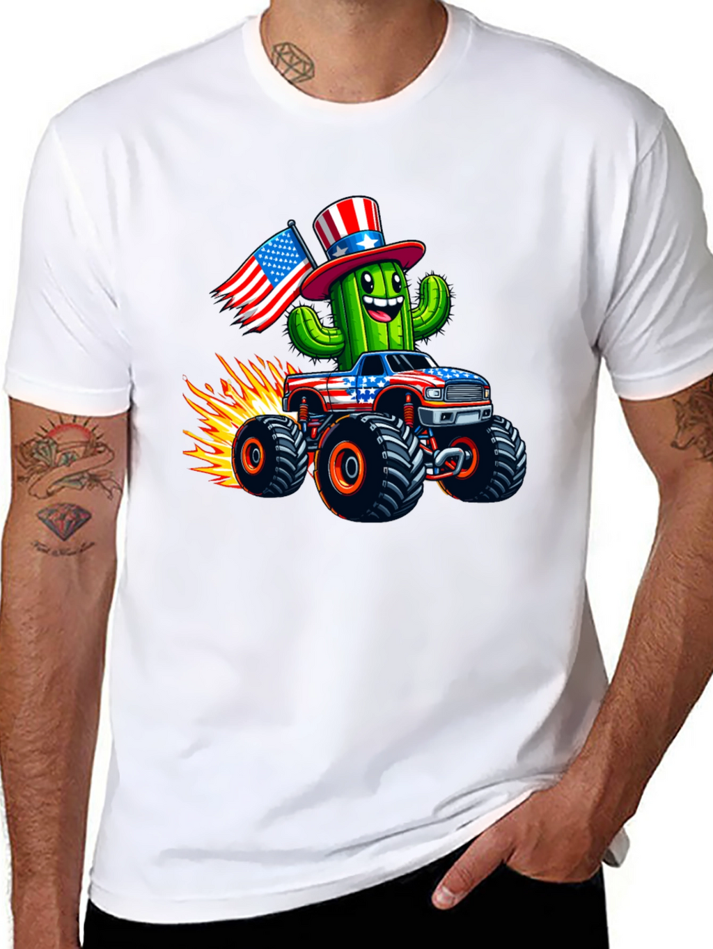 Patriotic Cactus Monster Truck Graphic Tee