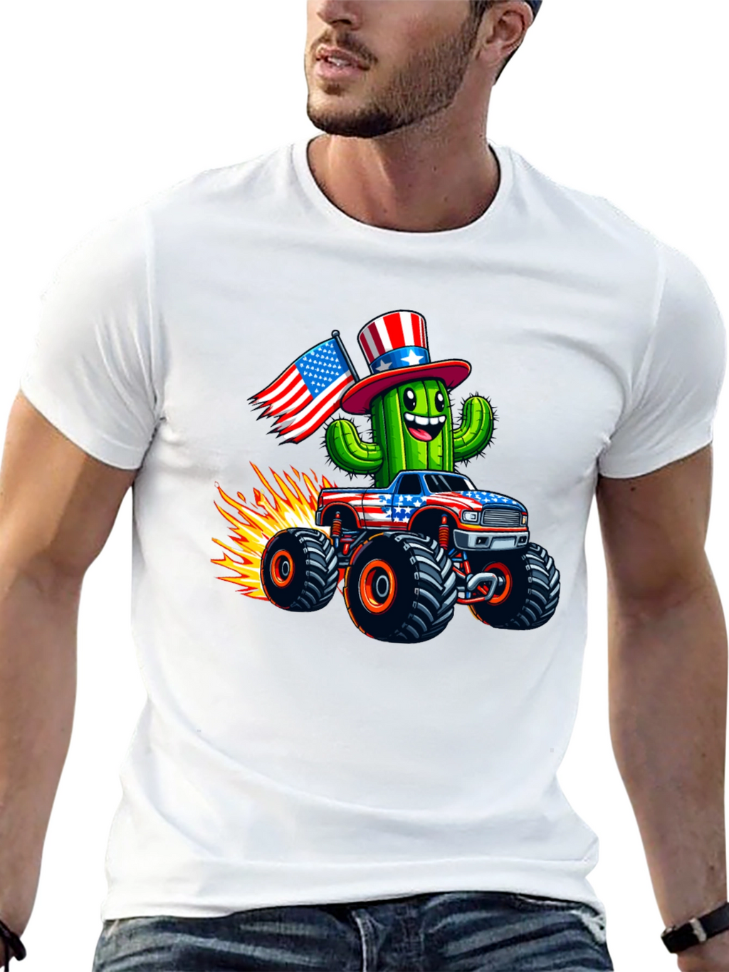 Patriotic Cactus Monster Truck Graphic Tee