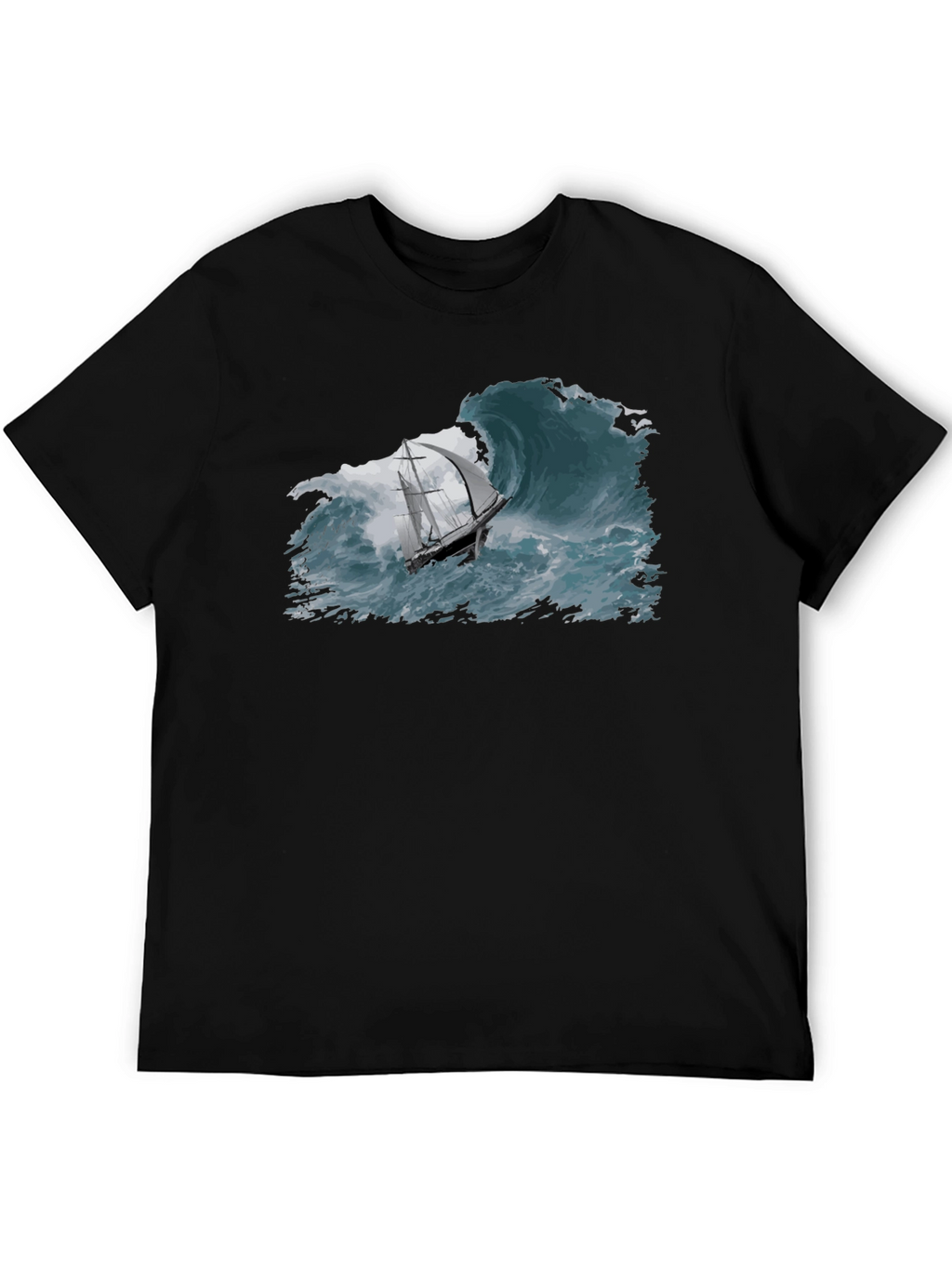 Nautical Wave T-Shirt - Black Cotton Tee