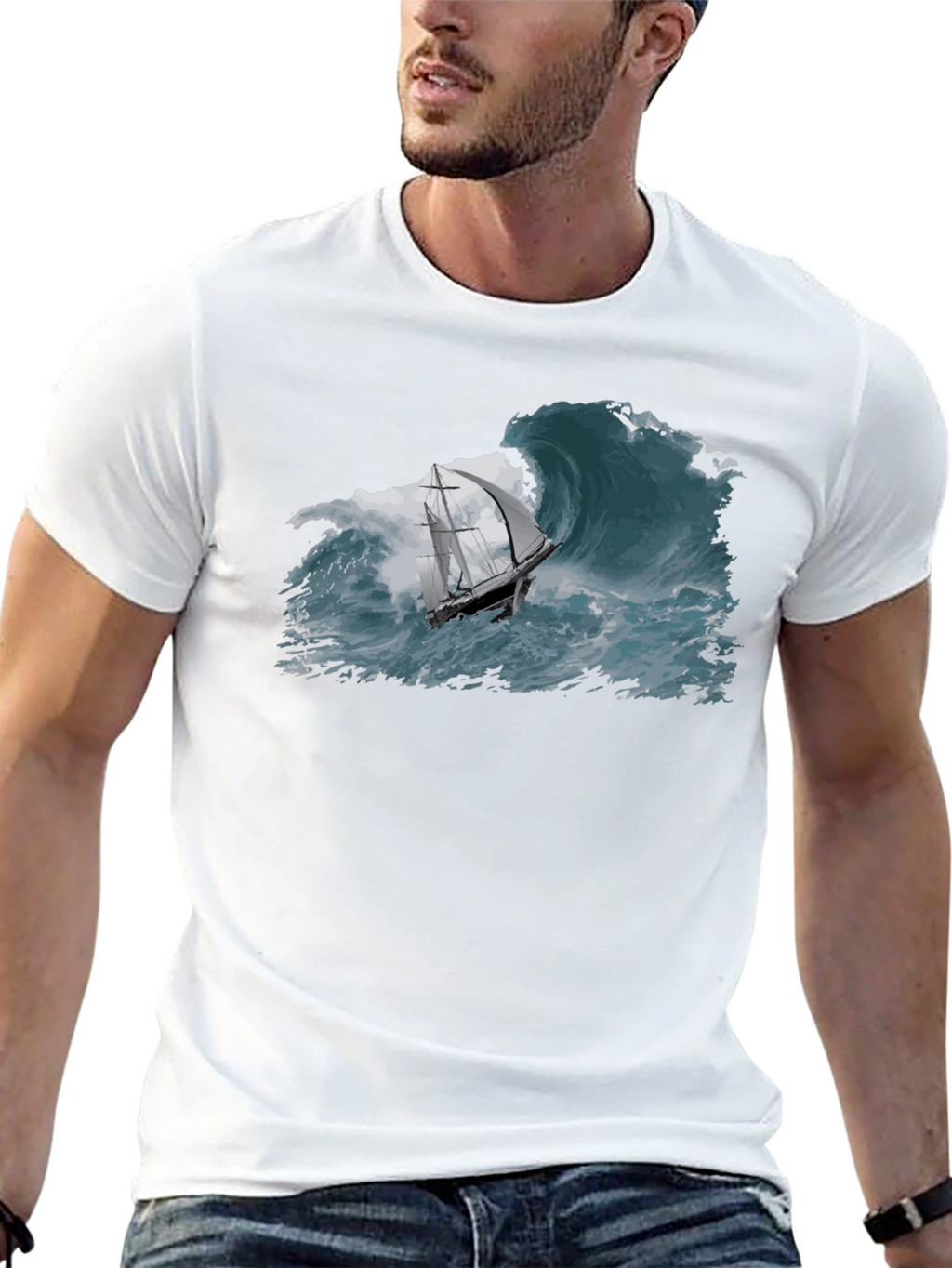 Nautical Wave T-Shirt - Black Cotton Tee