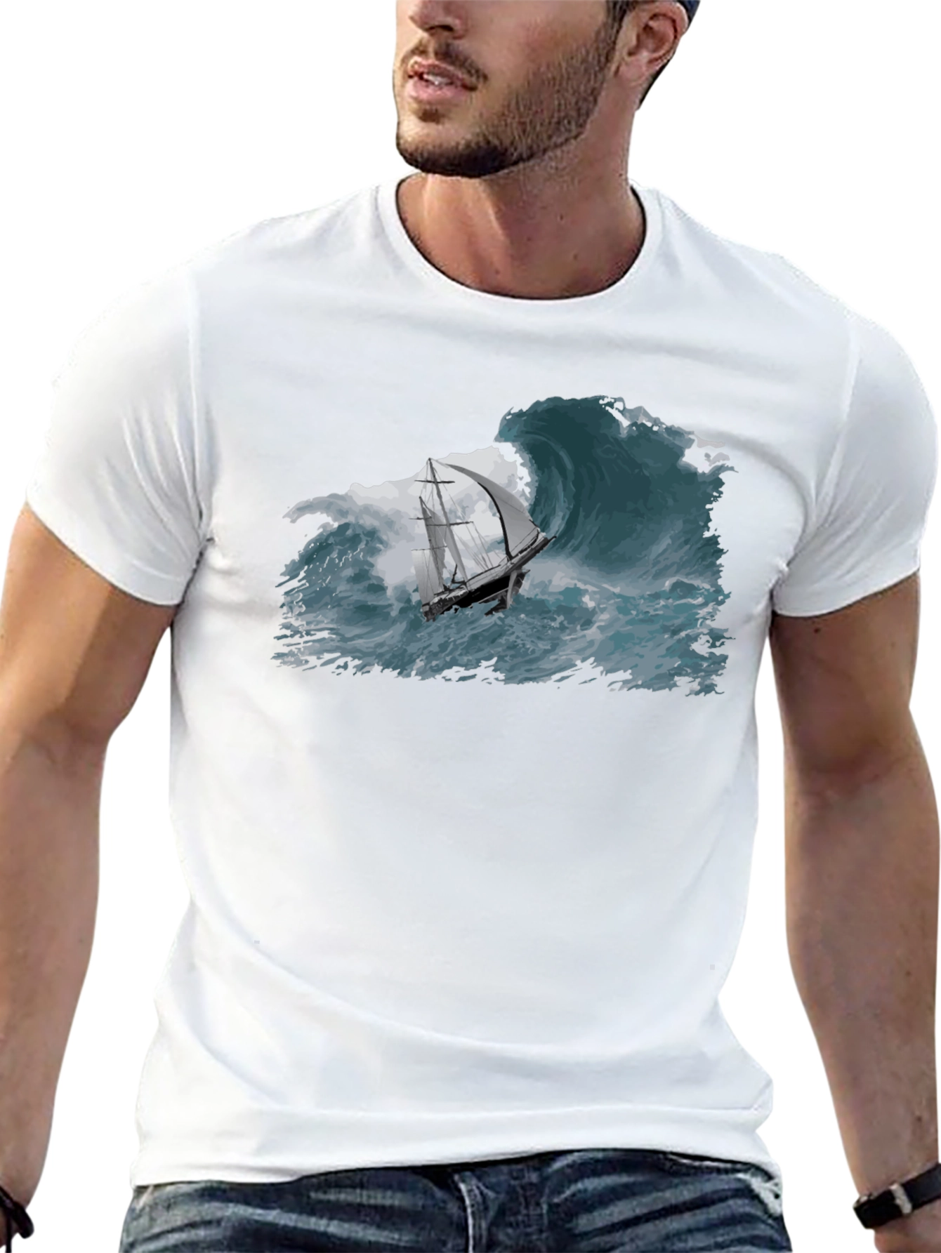Nautical Wave T-Shirt - Black Cotton Tee
