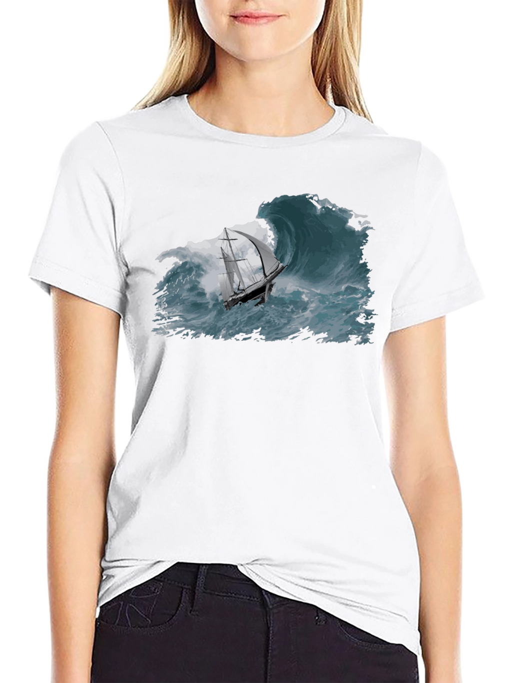 Nautical Wave T-Shirt - Black Cotton Tee