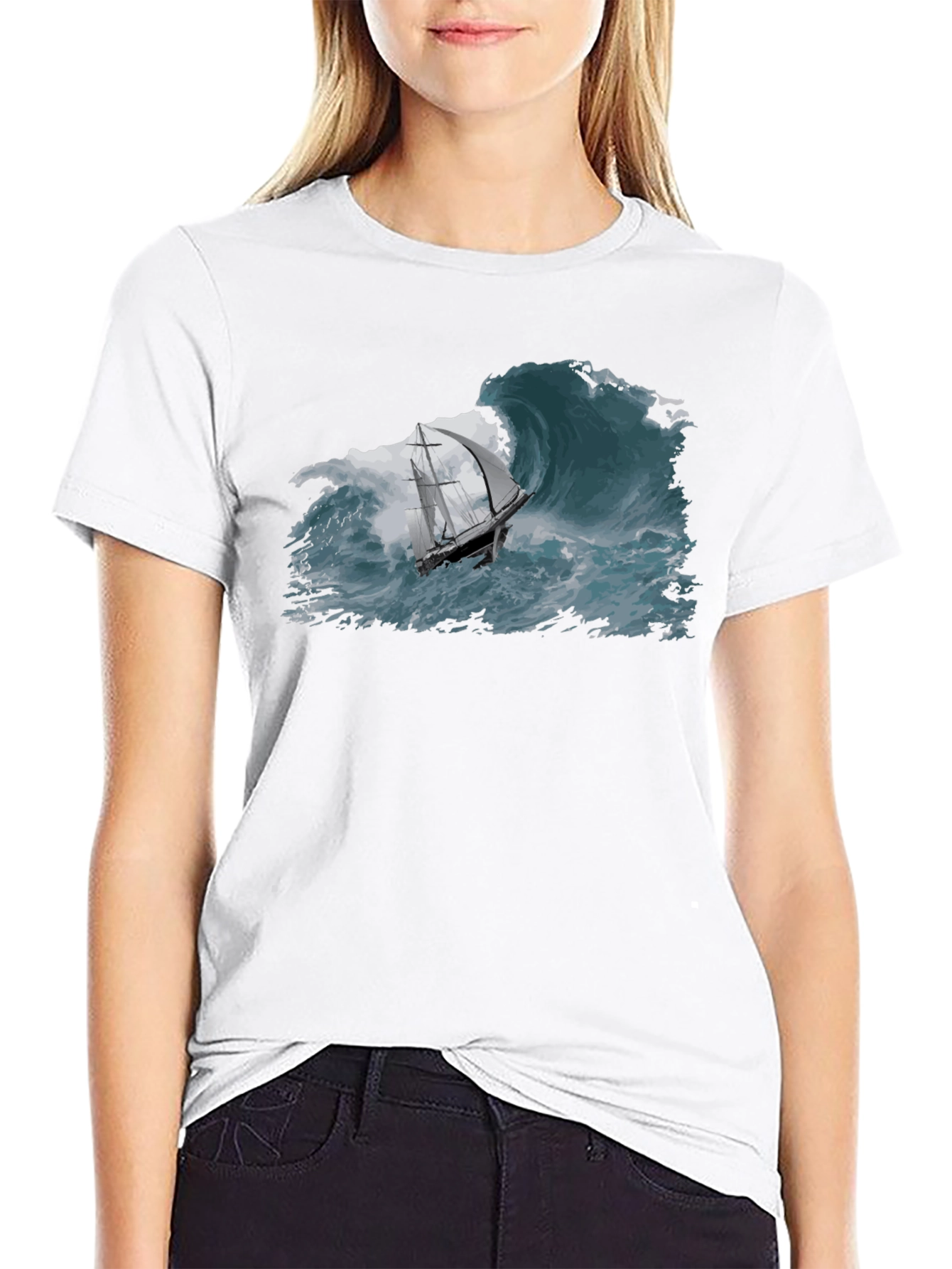 Nautical Wave T-Shirt - Black Cotton Tee