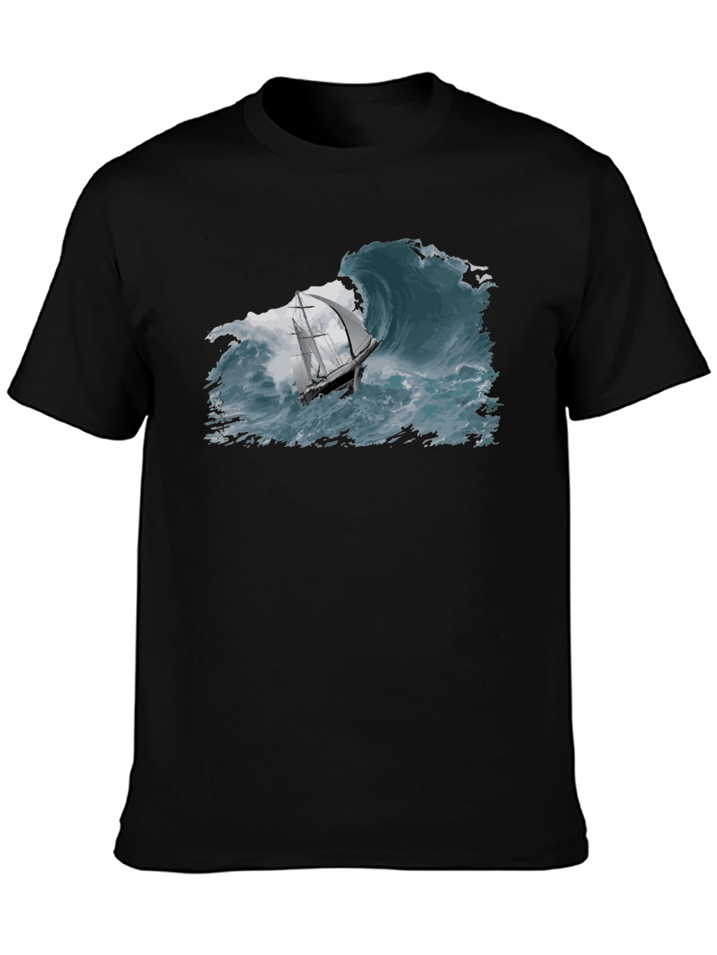 Nautical Wave T-Shirt - Black Cotton Tee