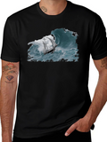 Nautical Wave T-Shirt - Black Cotton Tee