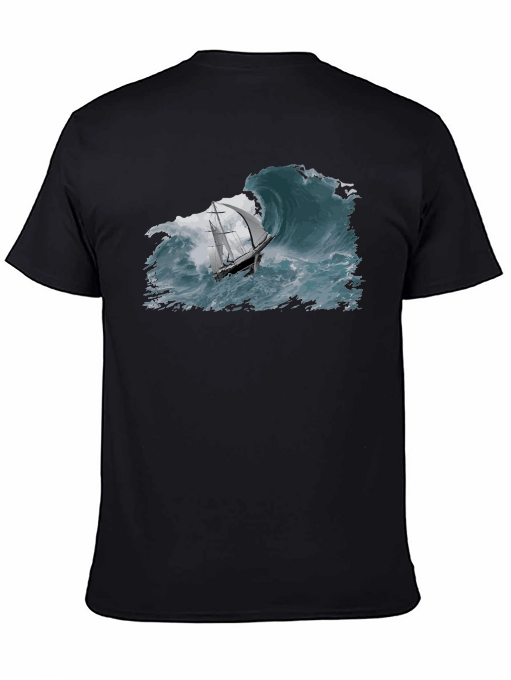 Nautical Wave T-Shirt - Black Cotton Tee