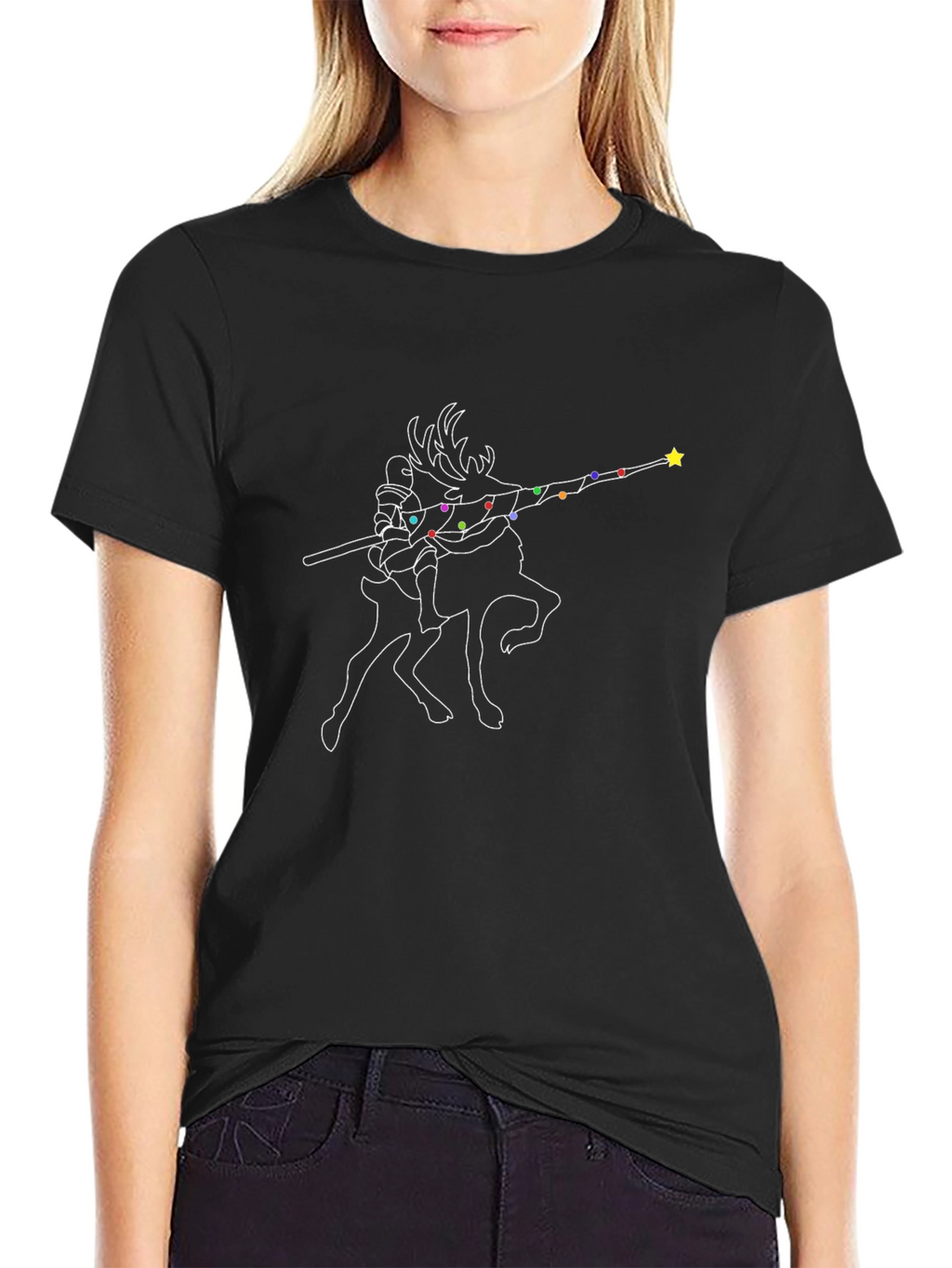 Christmas Knight Deer Dab Black T-Shirt