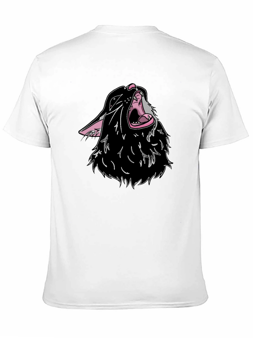 Black T-Shirt with Cartoon Wolf Design