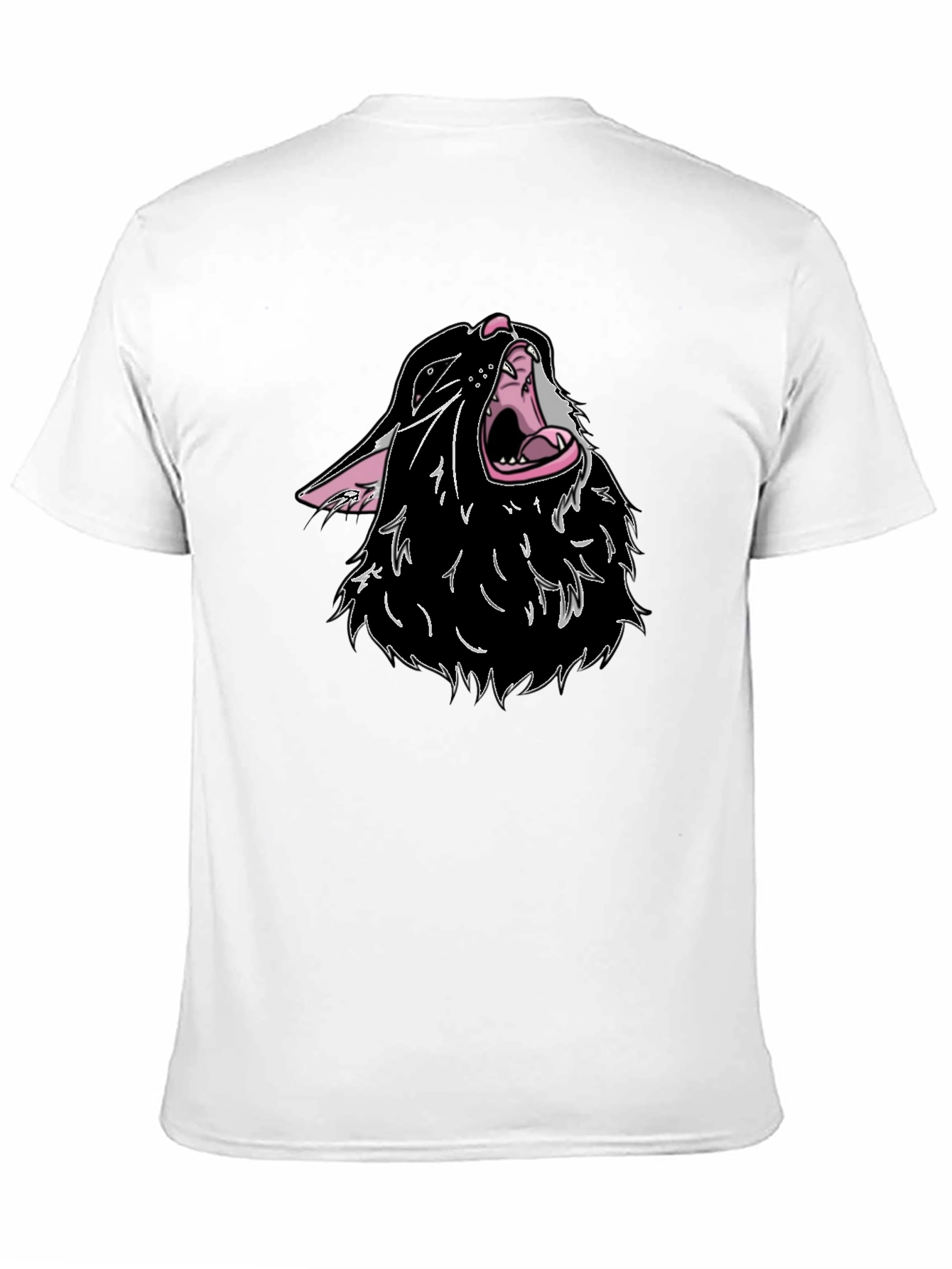 Black T-Shirt with Cartoon Wolf Design