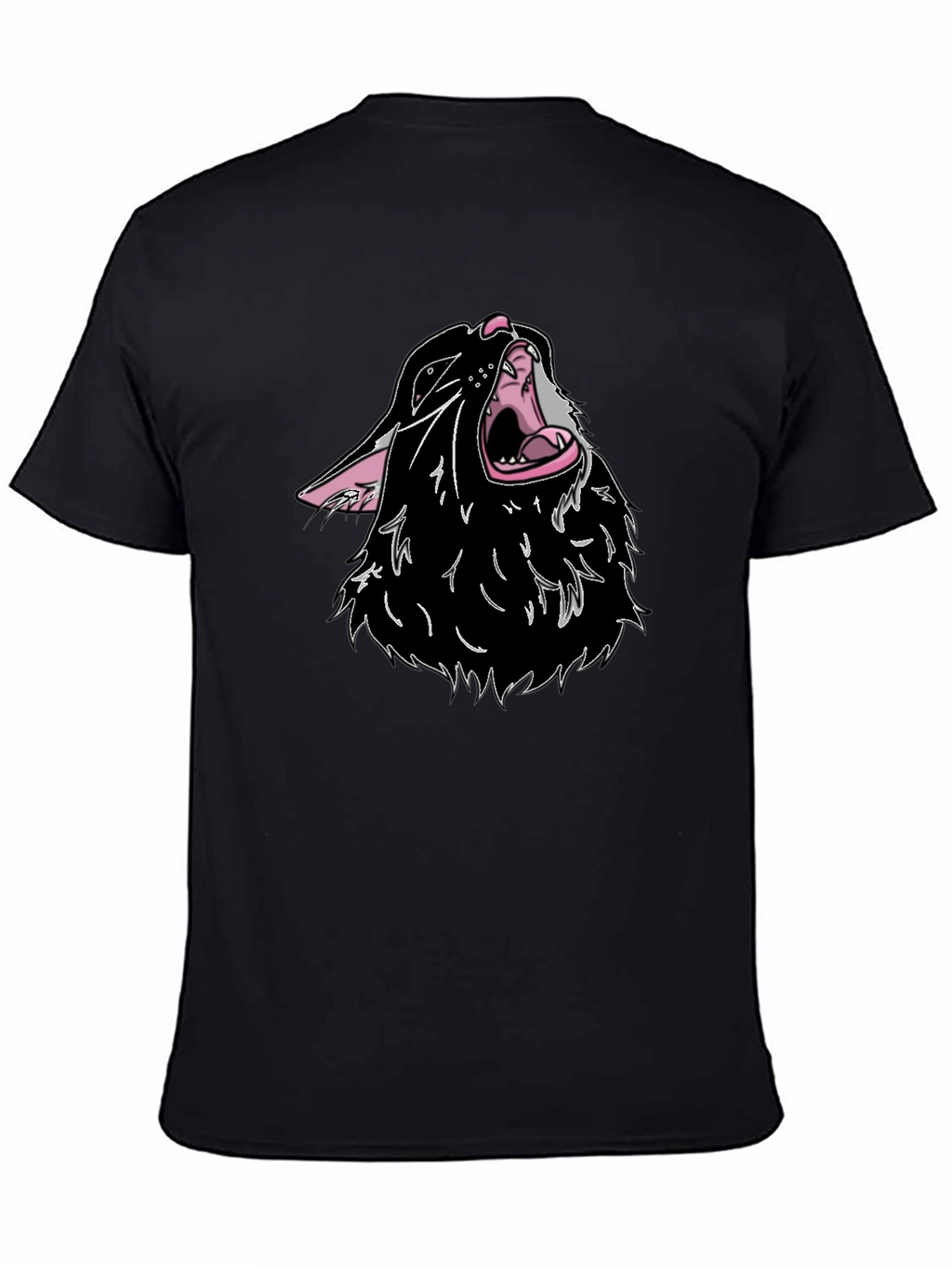 Black T-Shirt with Cartoon Wolf Design