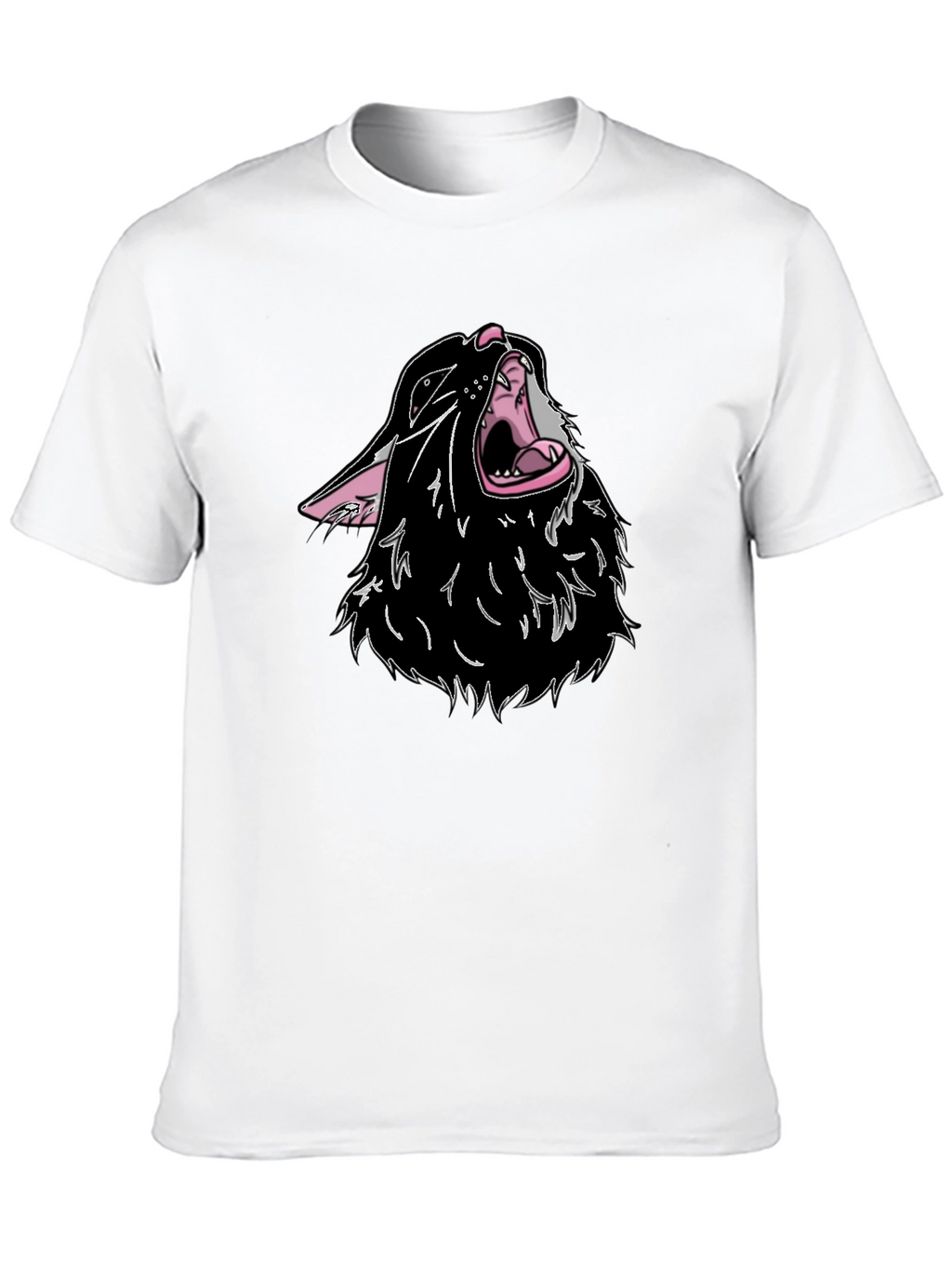 Black T-Shirt with Cartoon Wolf Design