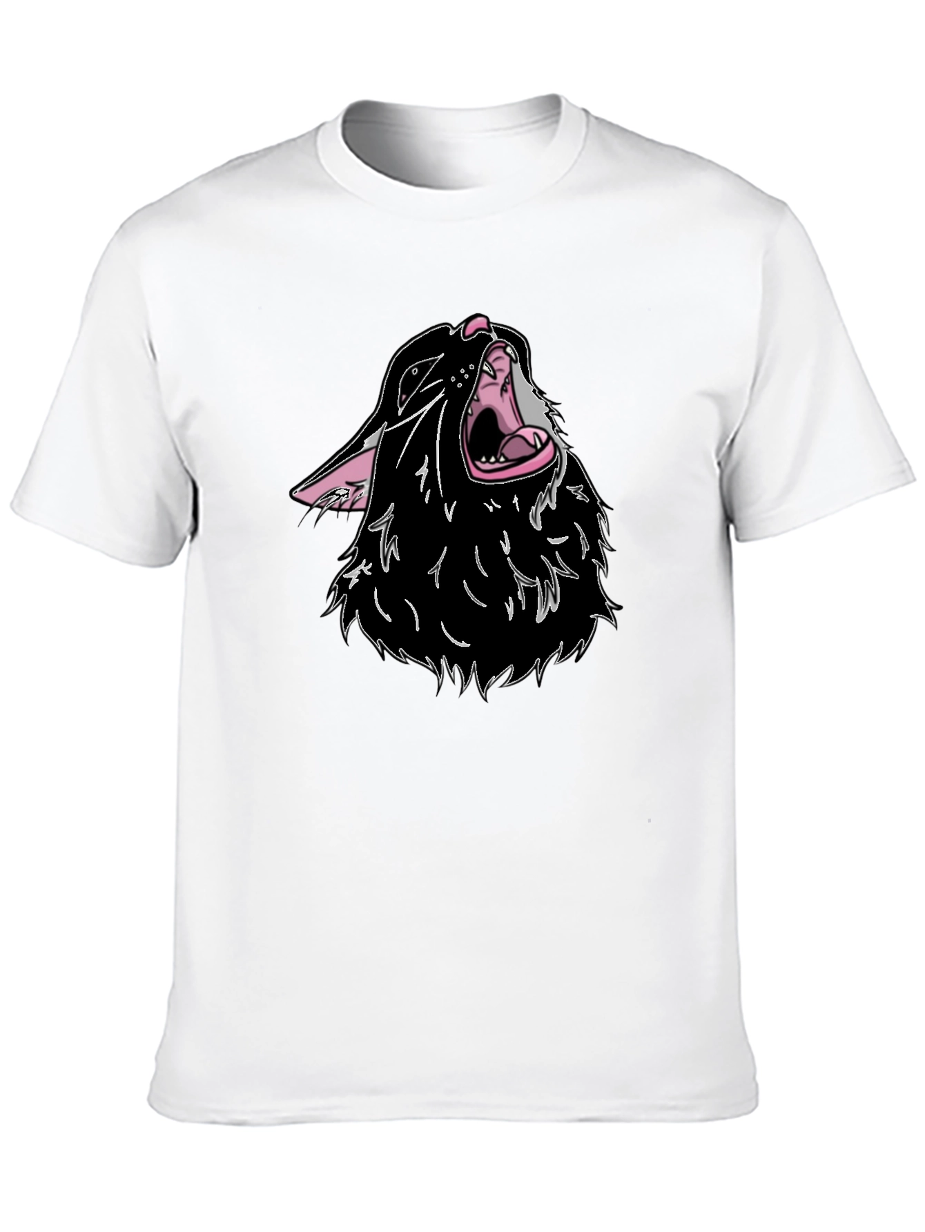 Black T-Shirt with Cartoon Wolf Design