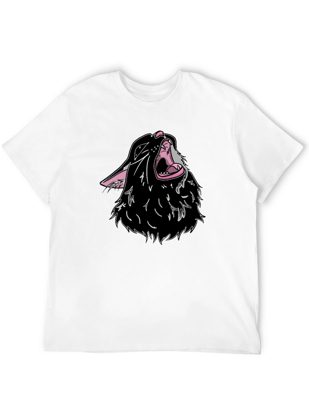 Black T-Shirt with Cartoon Wolf Design