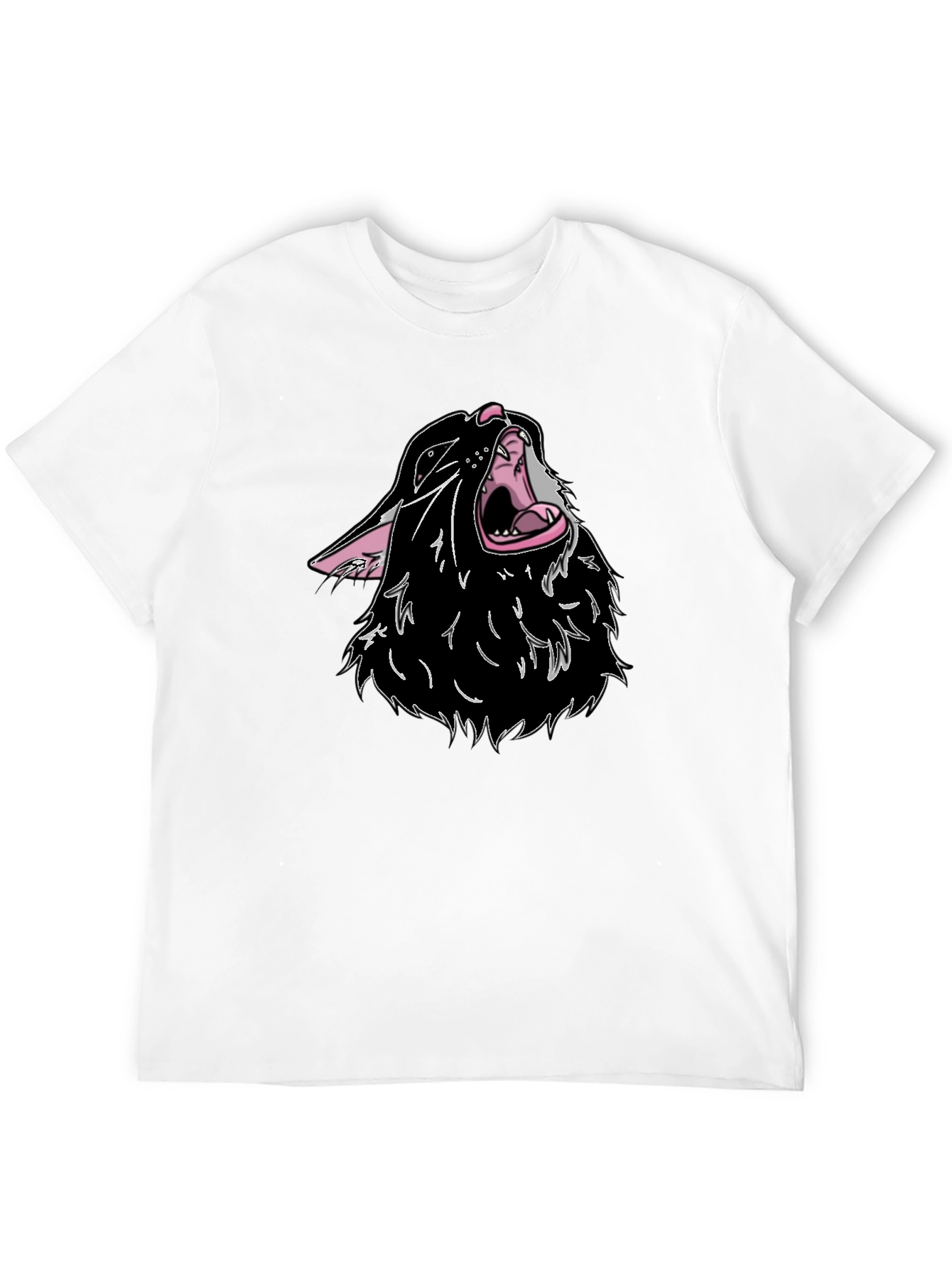 Black T-Shirt with Cartoon Wolf Design