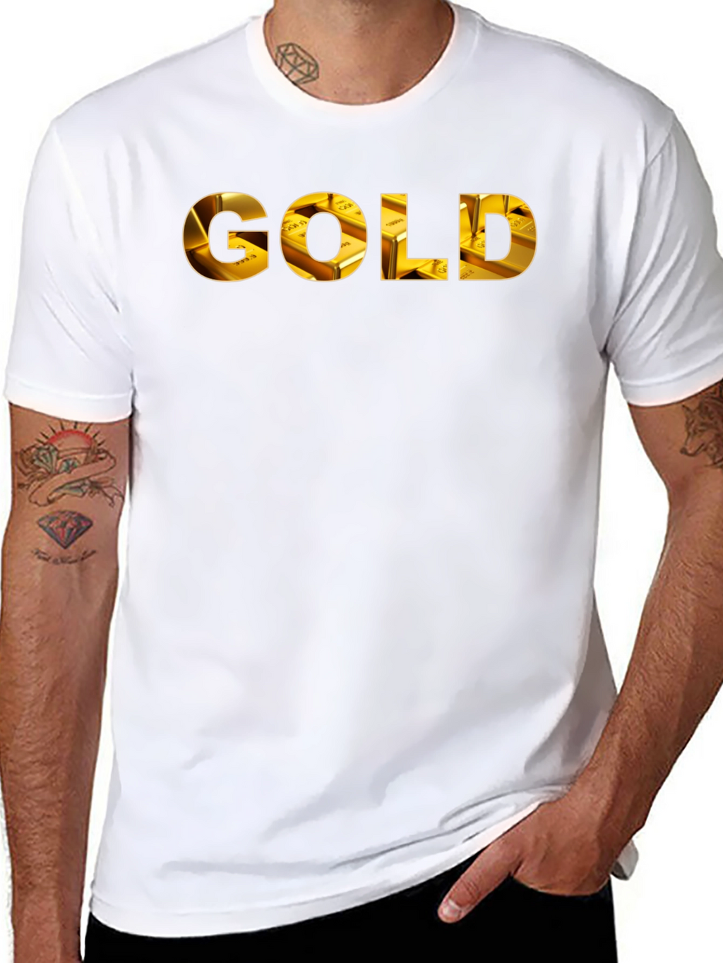 Gold Ingot Print Black T-Shirt