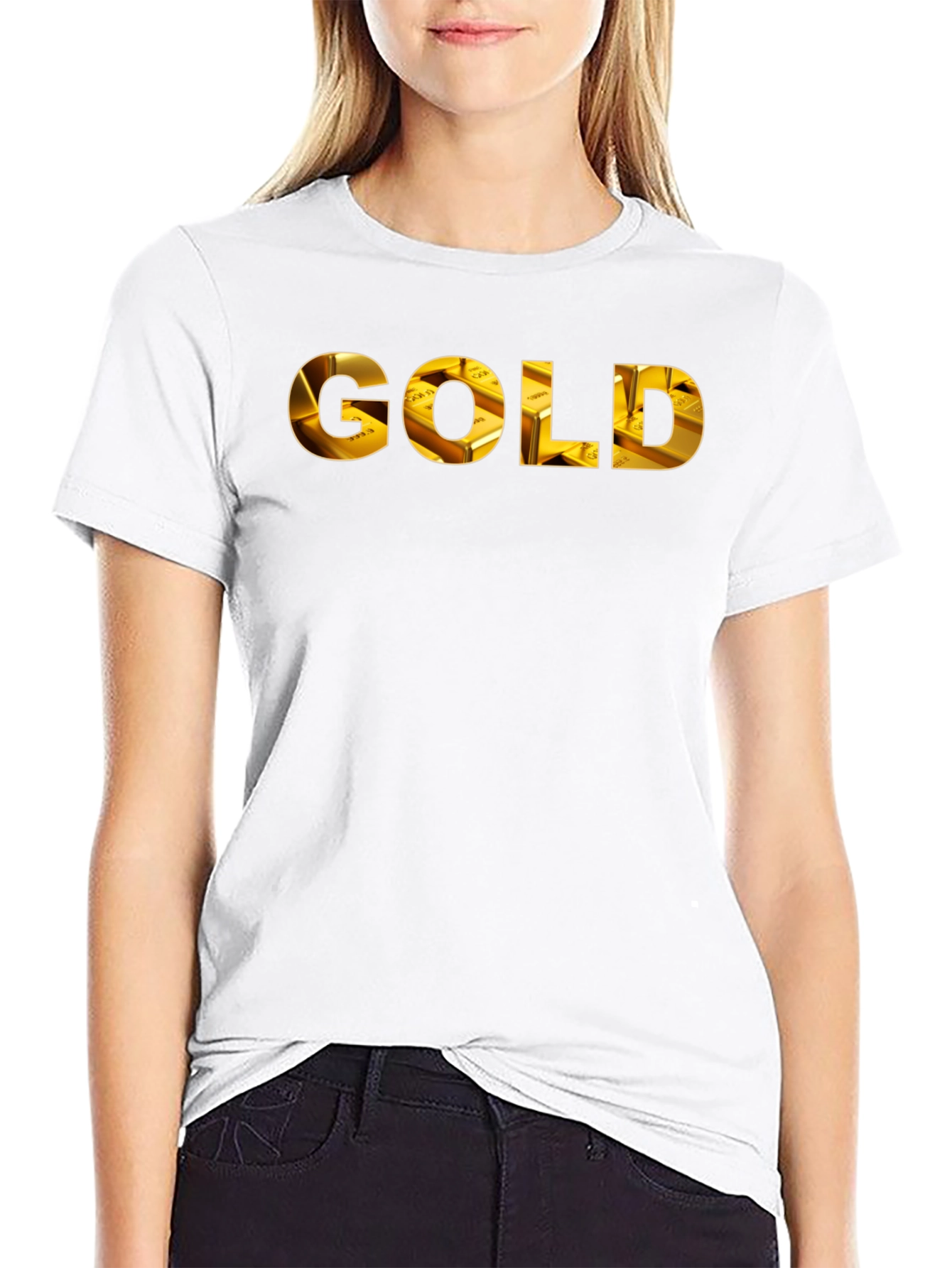 Gold Ingot Print Black T-Shirt