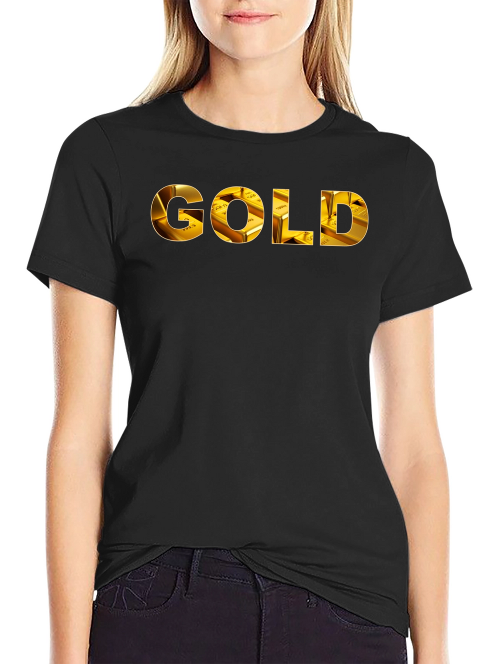 Gold Ingot Print Black T-Shirt