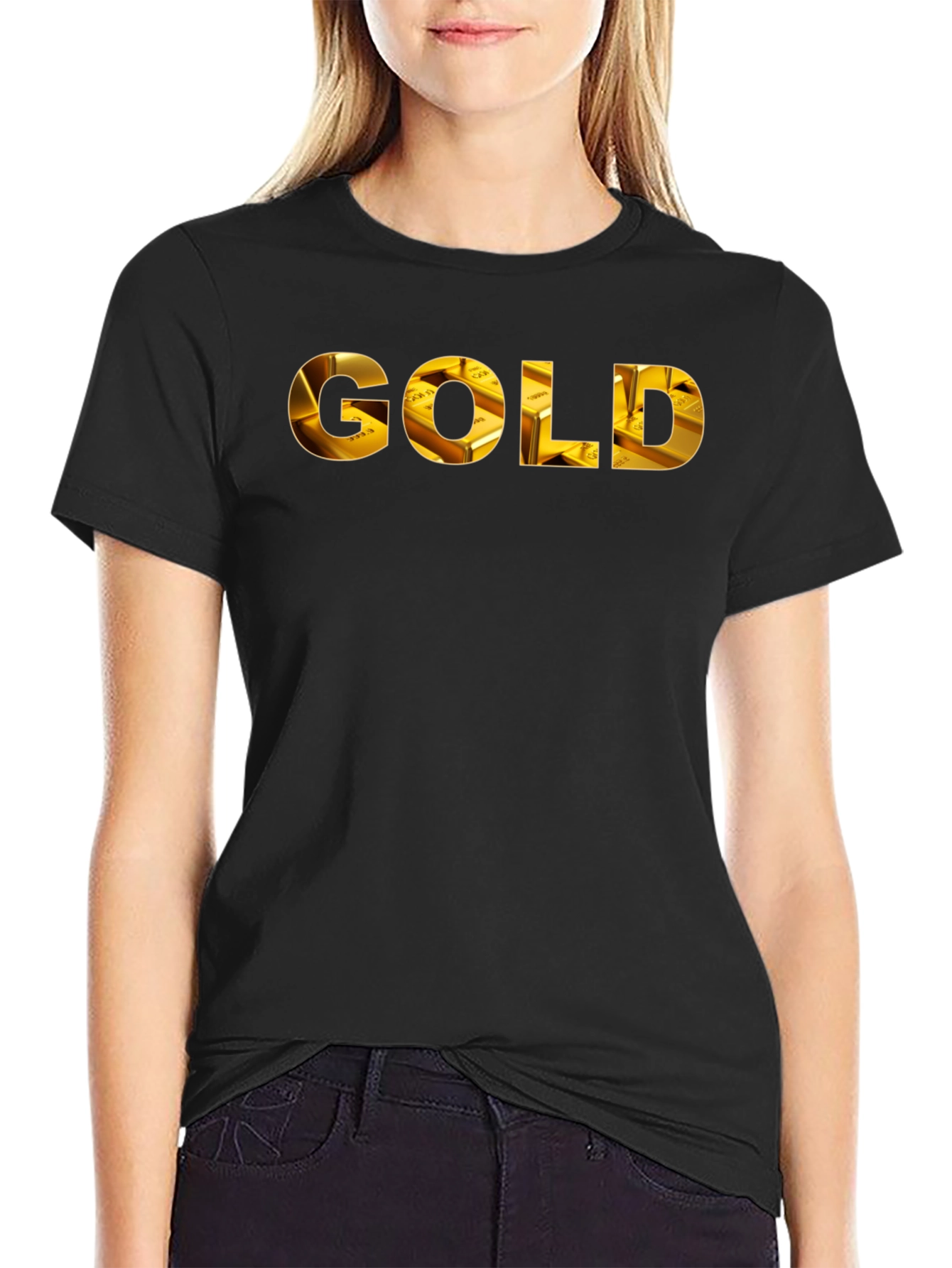 Gold Ingot Print Black T-Shirt