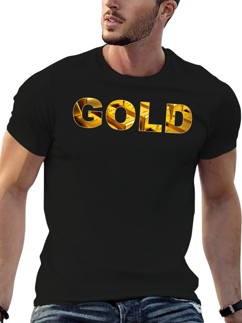 Gold Ingot Print Black T-Shirt