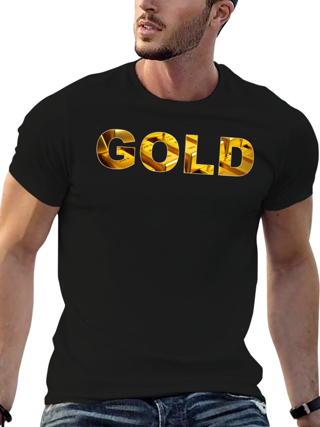 Gold Ingot Print Black T-Shirt