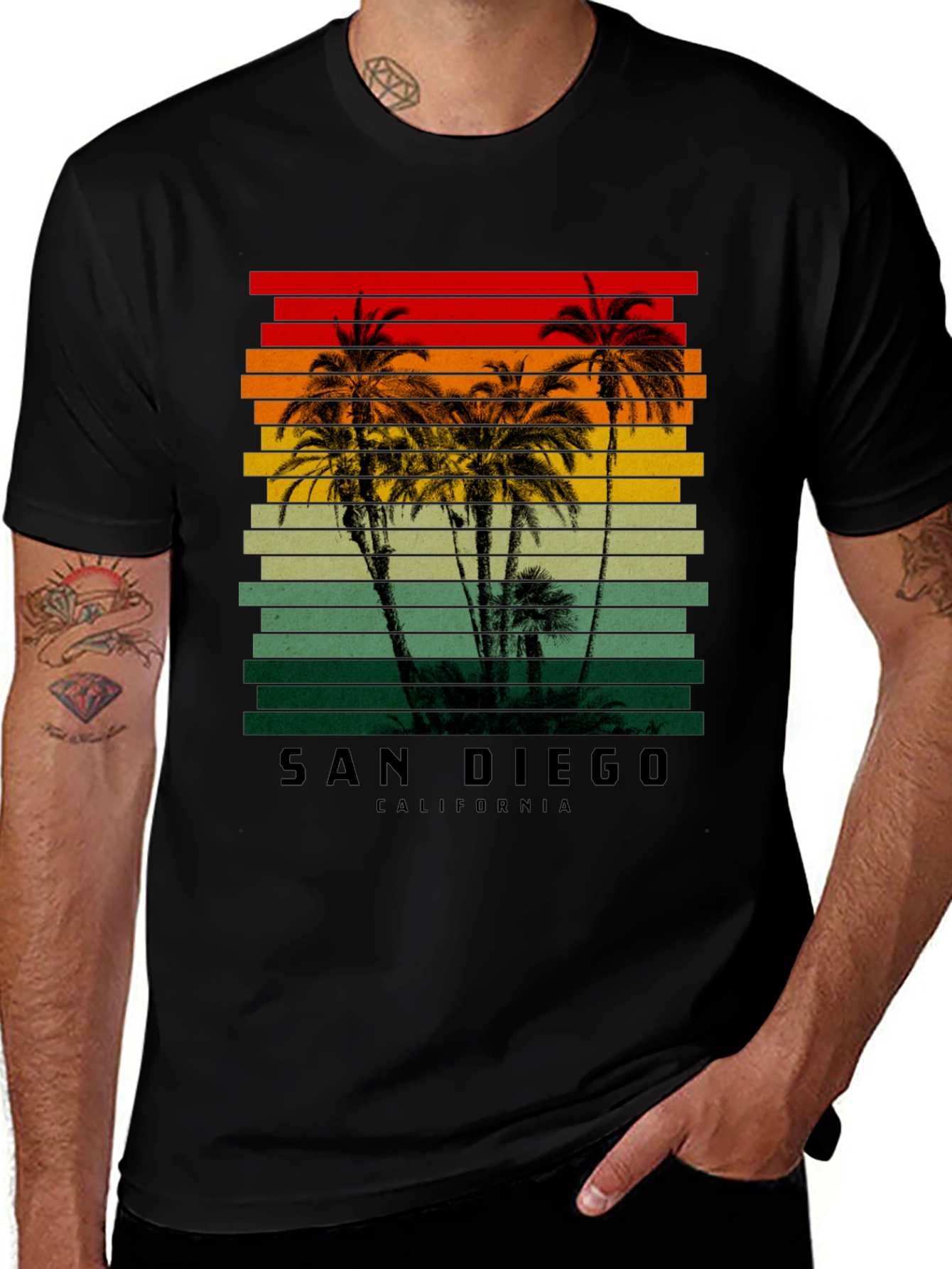 San Diego California Retro Palm Tree T-Shirt