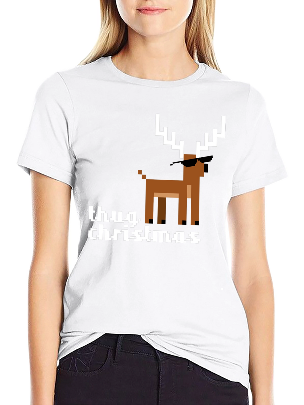 Thug Christmas Pixel Deer Graphic Tee