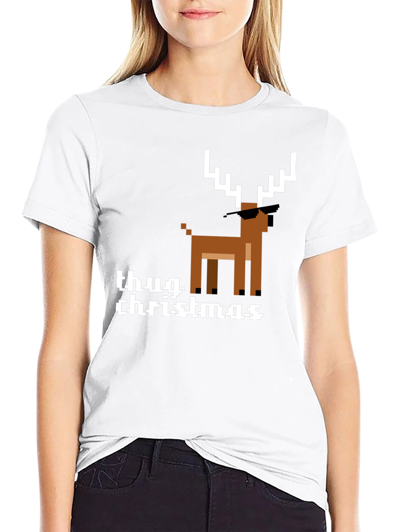 Thug Christmas Pixel Deer Graphic Tee
