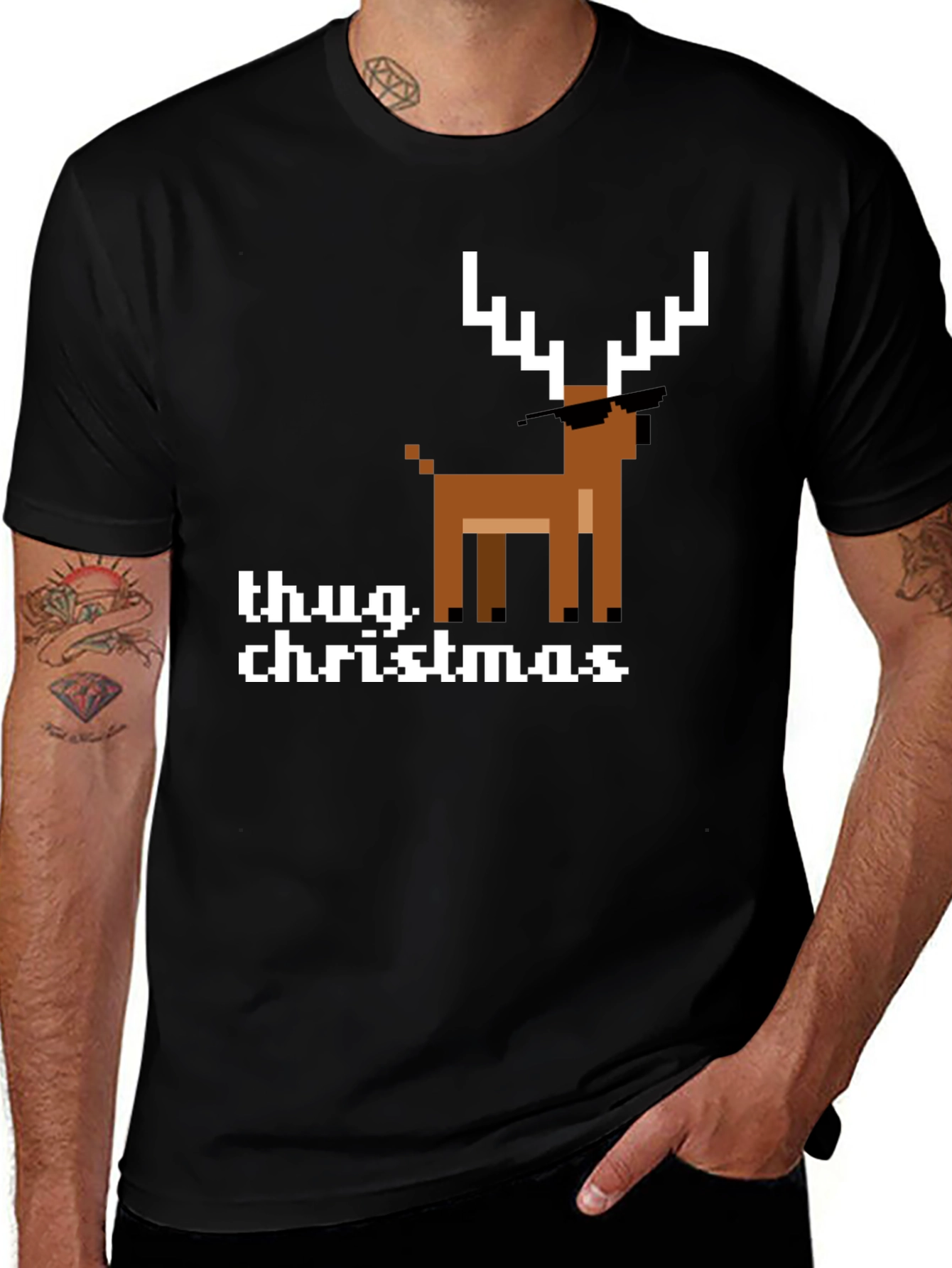 Thug Christmas Pixel Deer Graphic Tee