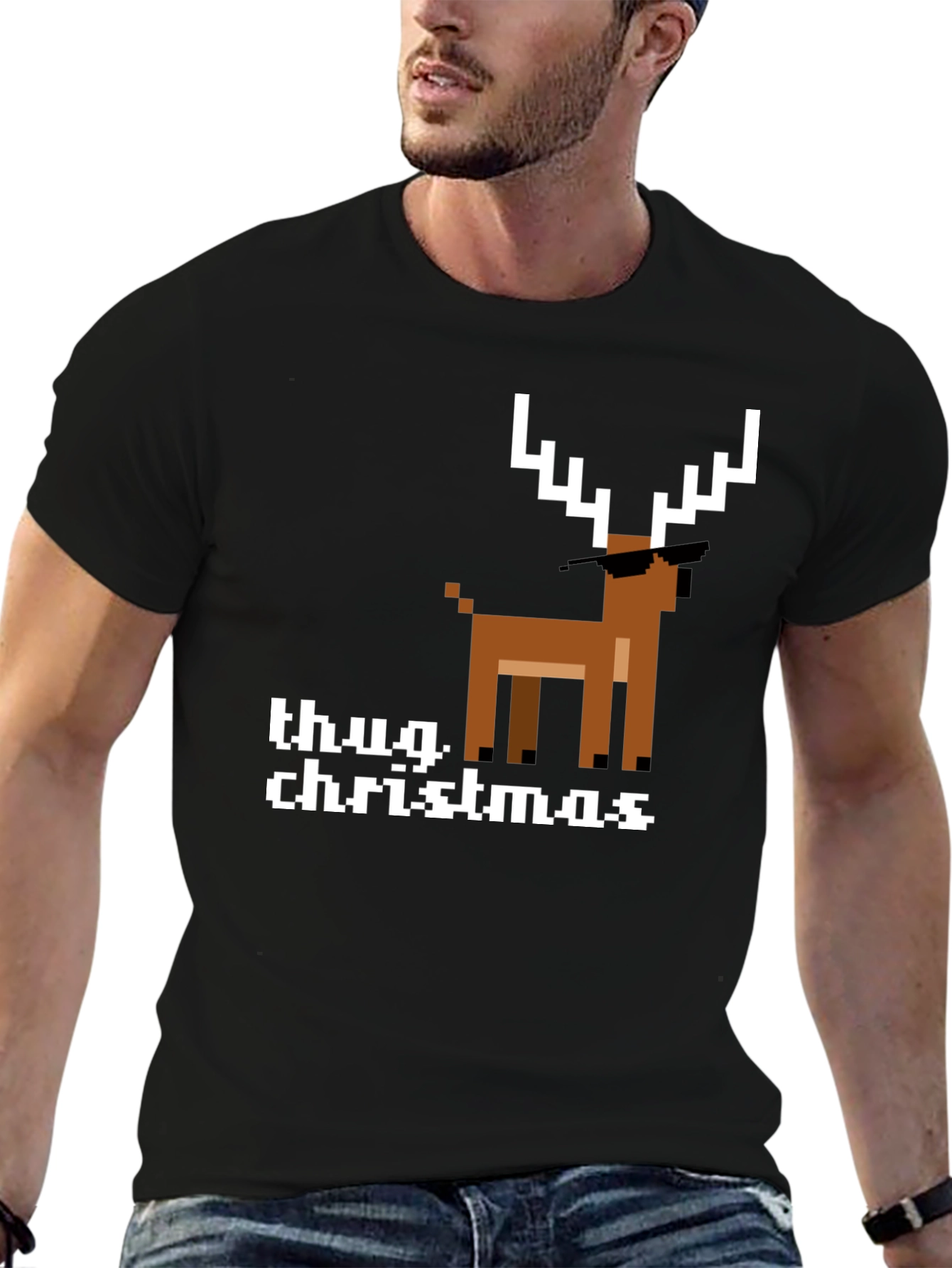 Thug Christmas Pixel Deer Graphic Tee