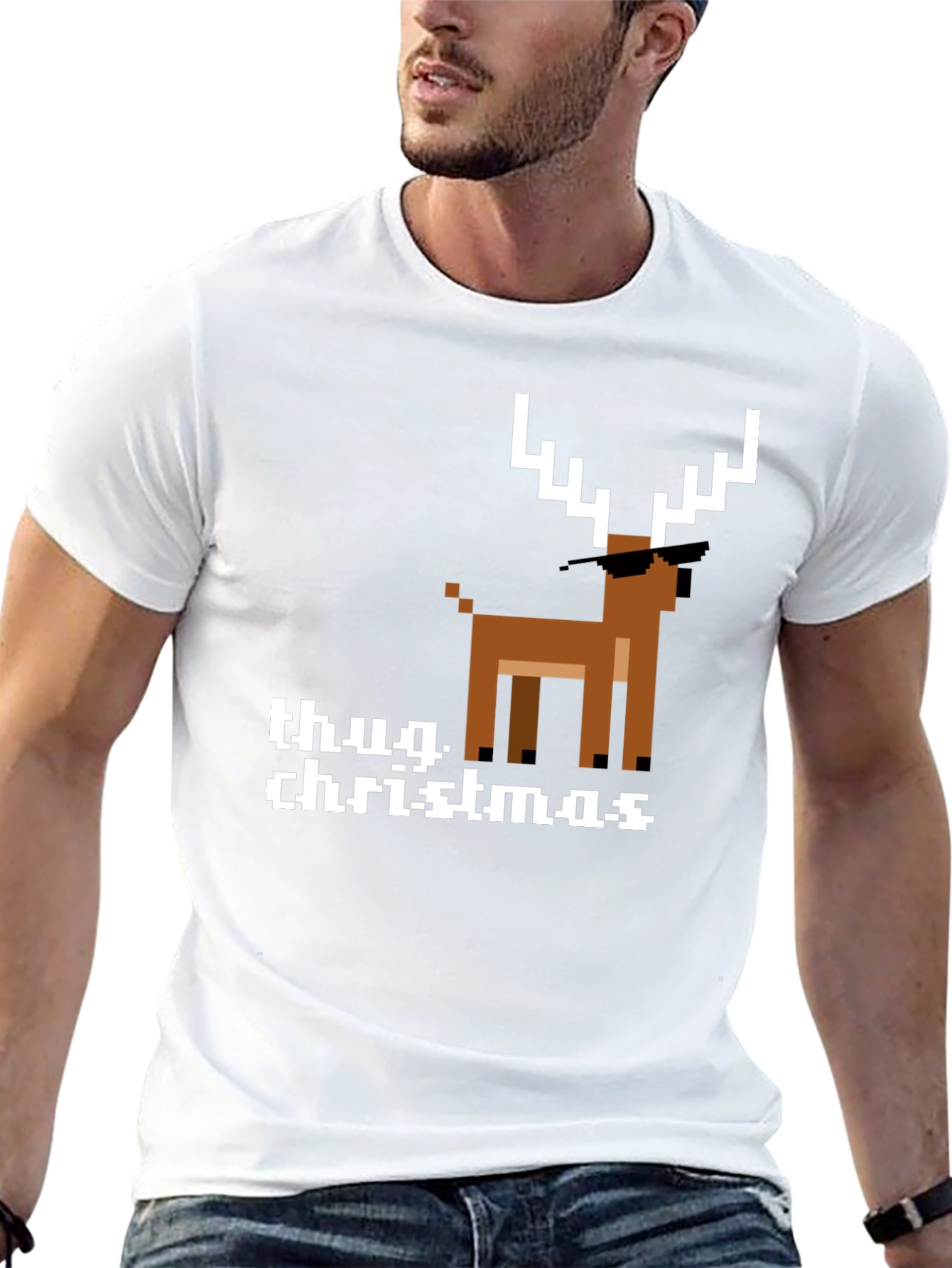 Thug Christmas Pixel Deer Graphic Tee