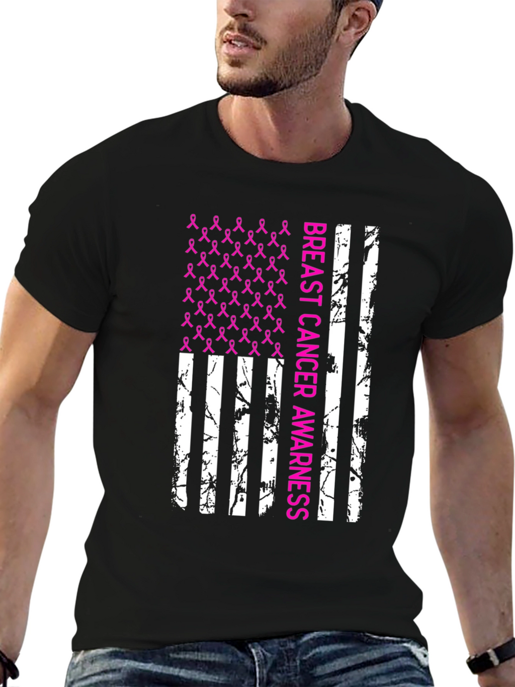 Breast Cancer Awareness Ribbon Flag T-Shirt