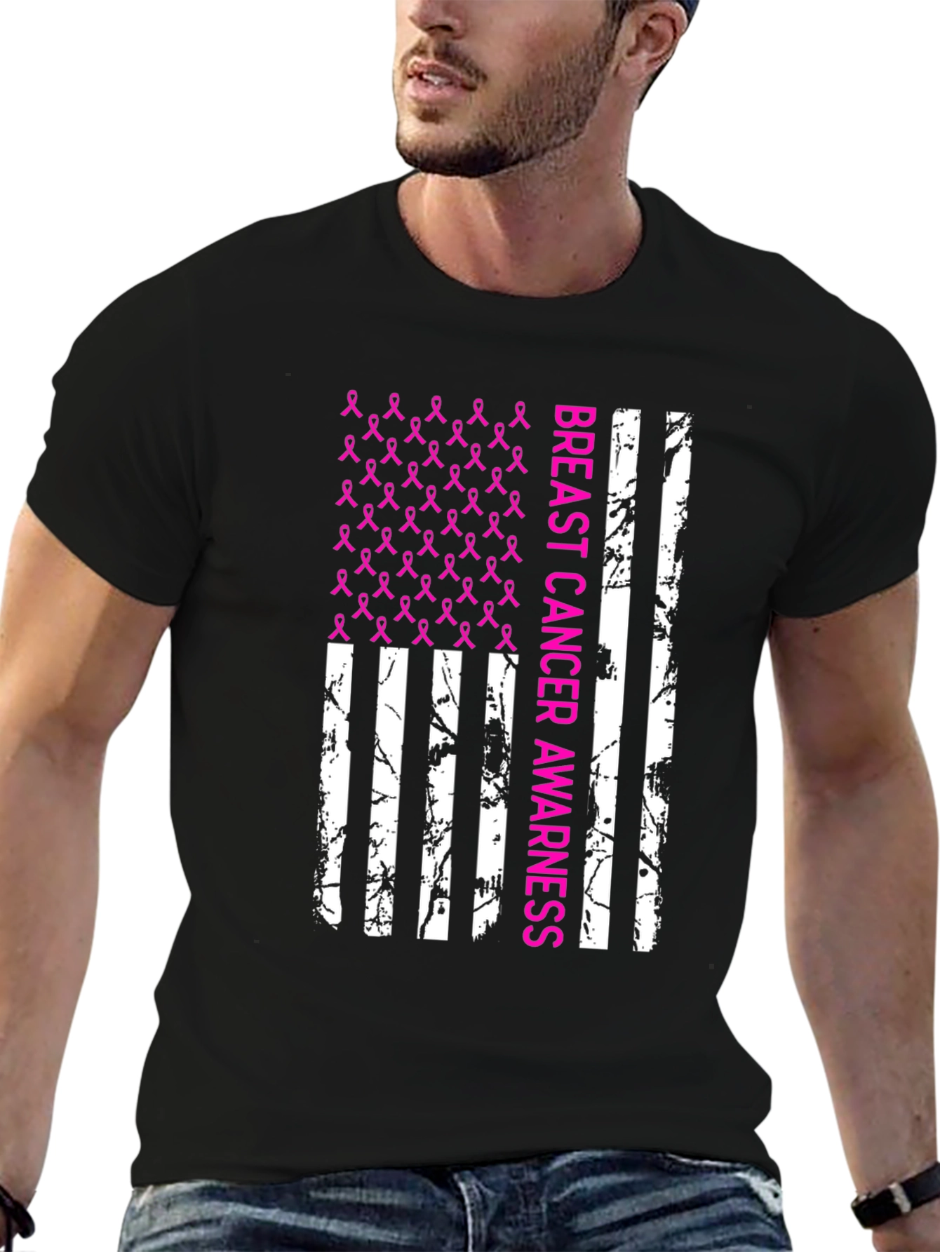 Breast Cancer Awareness Ribbon Flag T-Shirt