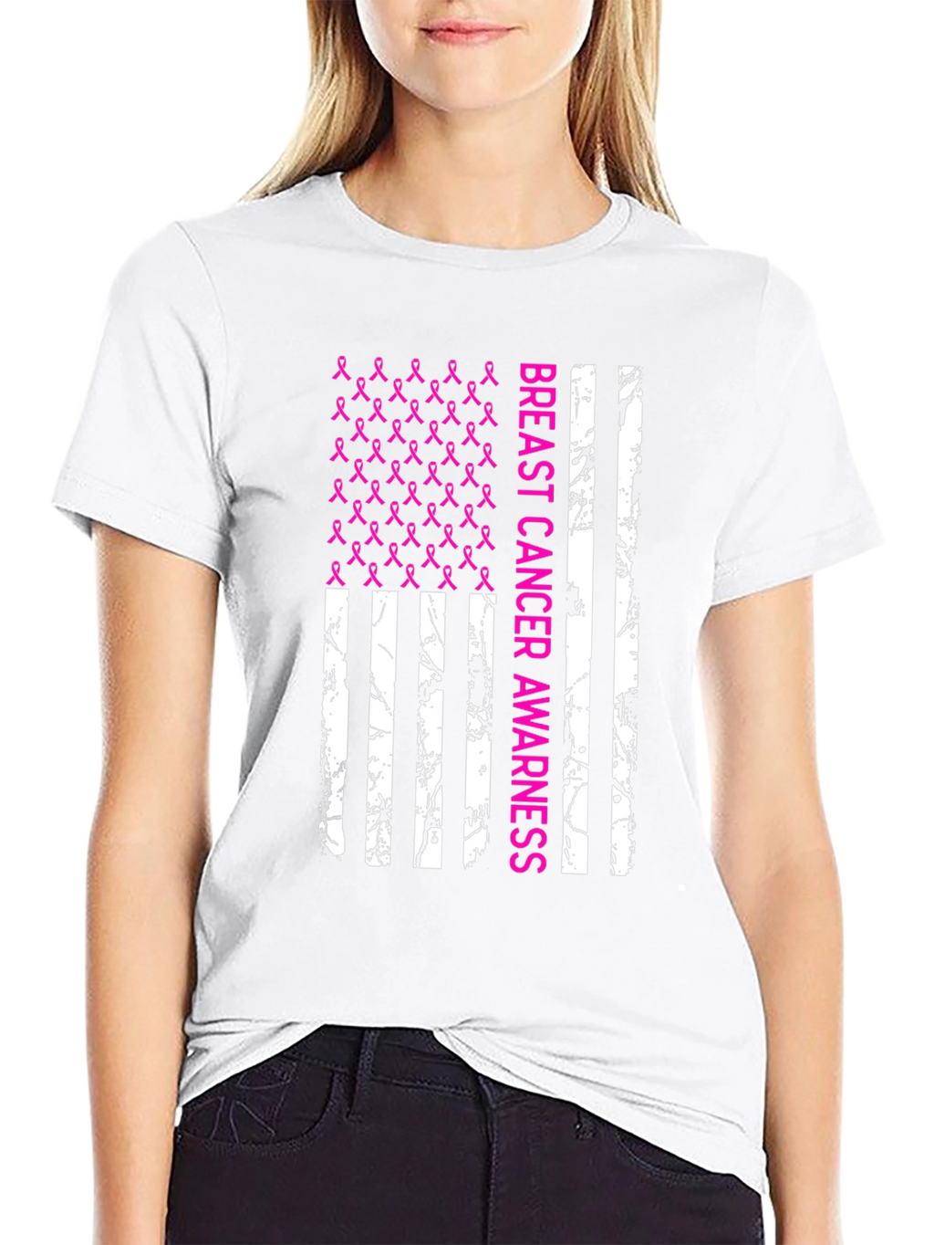 Breast Cancer Awareness Ribbon Flag T-Shirt