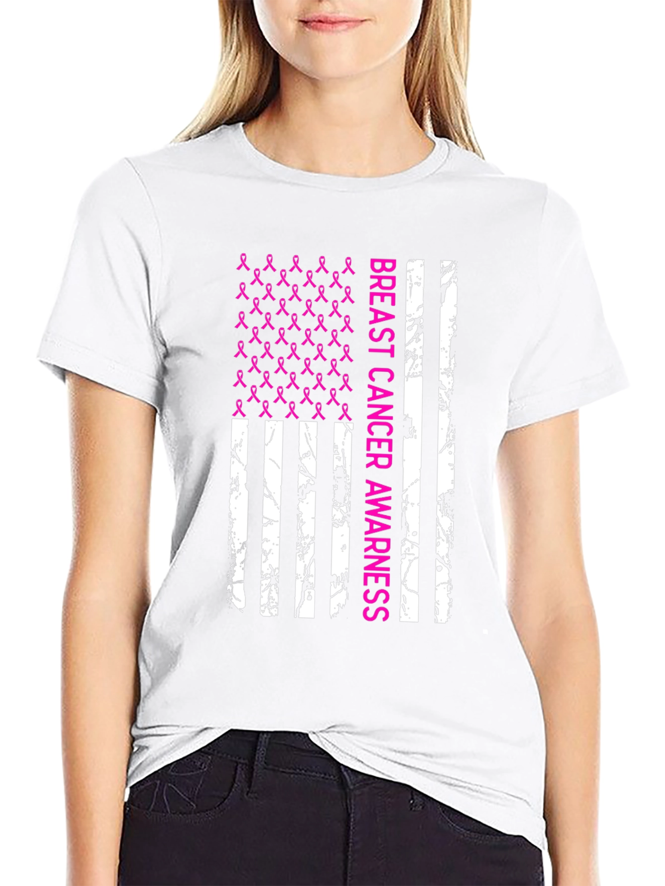 Breast Cancer Awareness Ribbon Flag T-Shirt