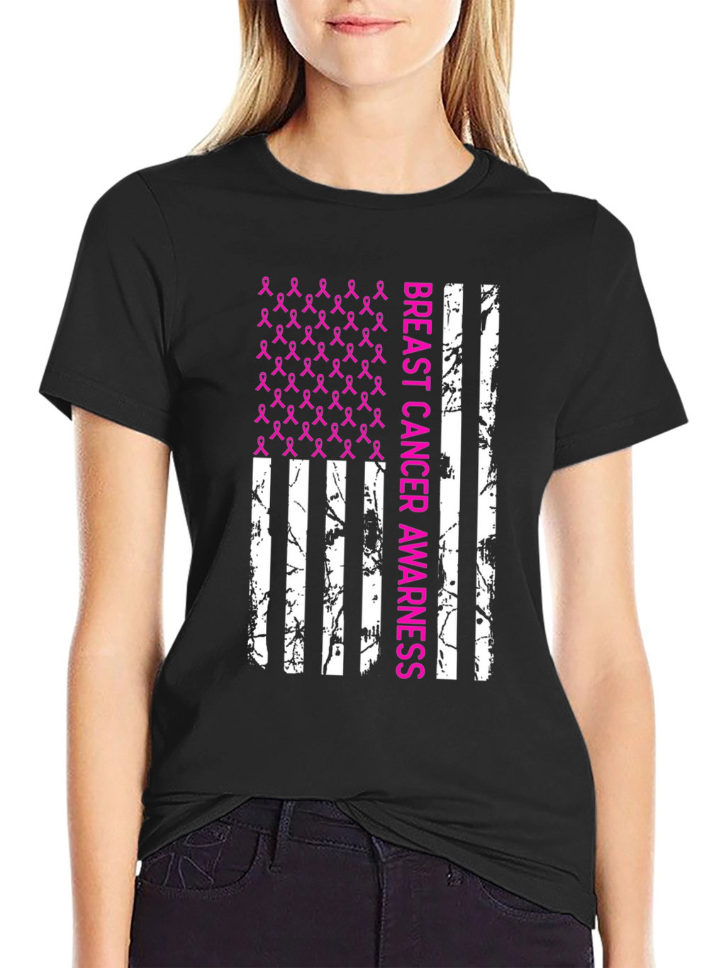 Breast Cancer Awareness Ribbon Flag T-Shirt