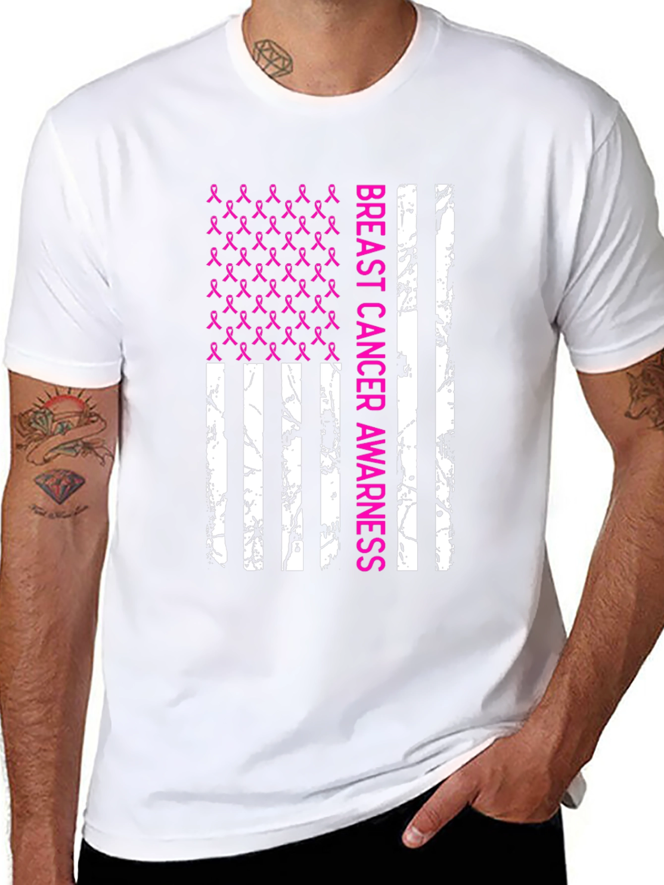 Breast Cancer Awareness Ribbon Flag T-Shirt