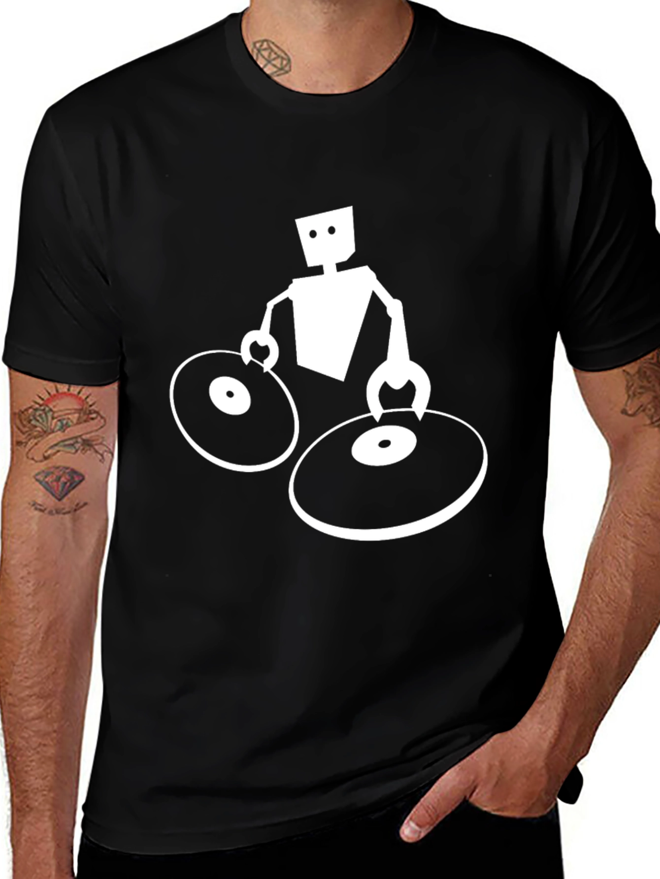 DJ Robot Graphic Tee - Black Cotton T-Shirt