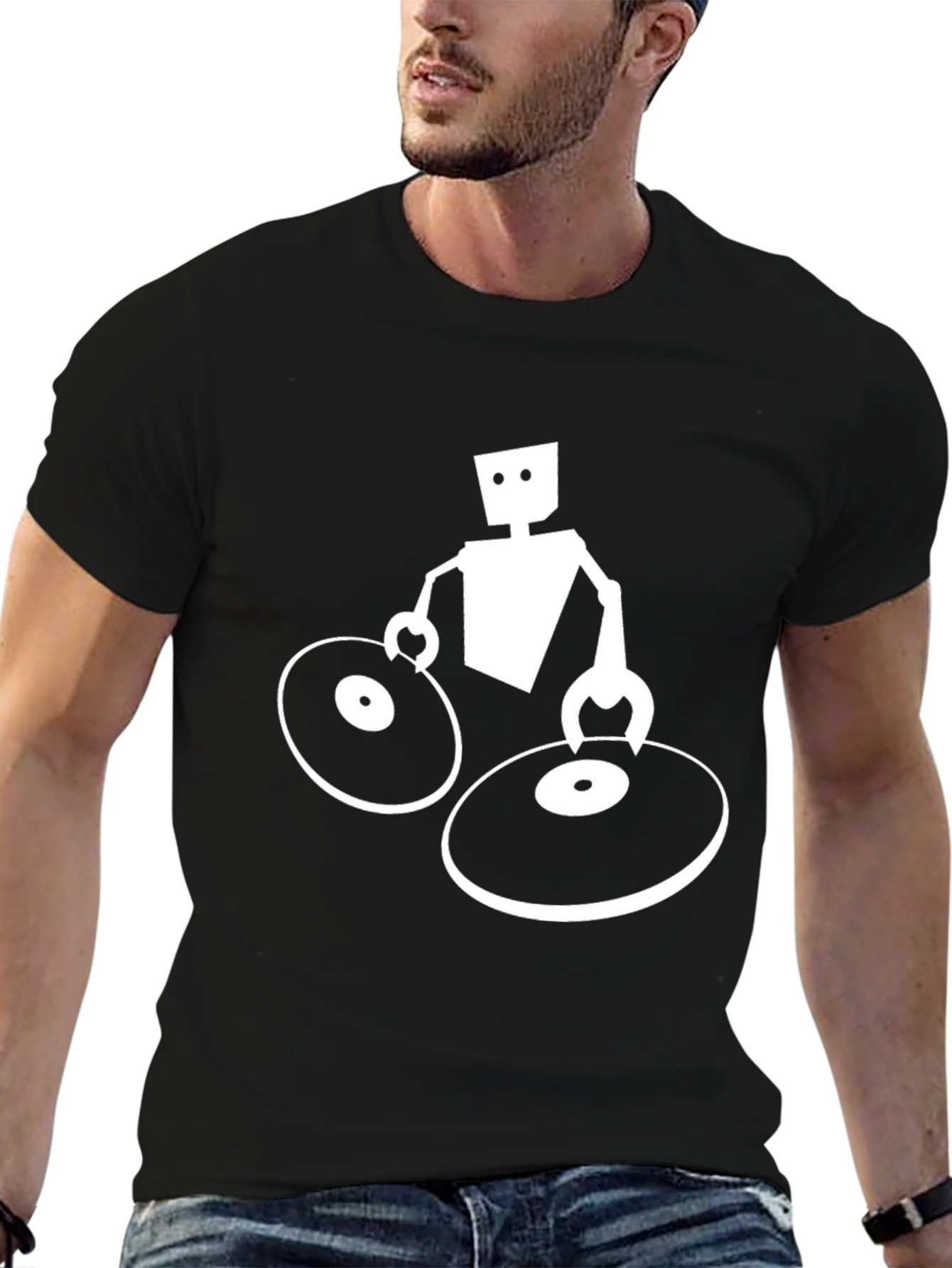 DJ Robot Graphic Tee - Black Cotton T-Shirt