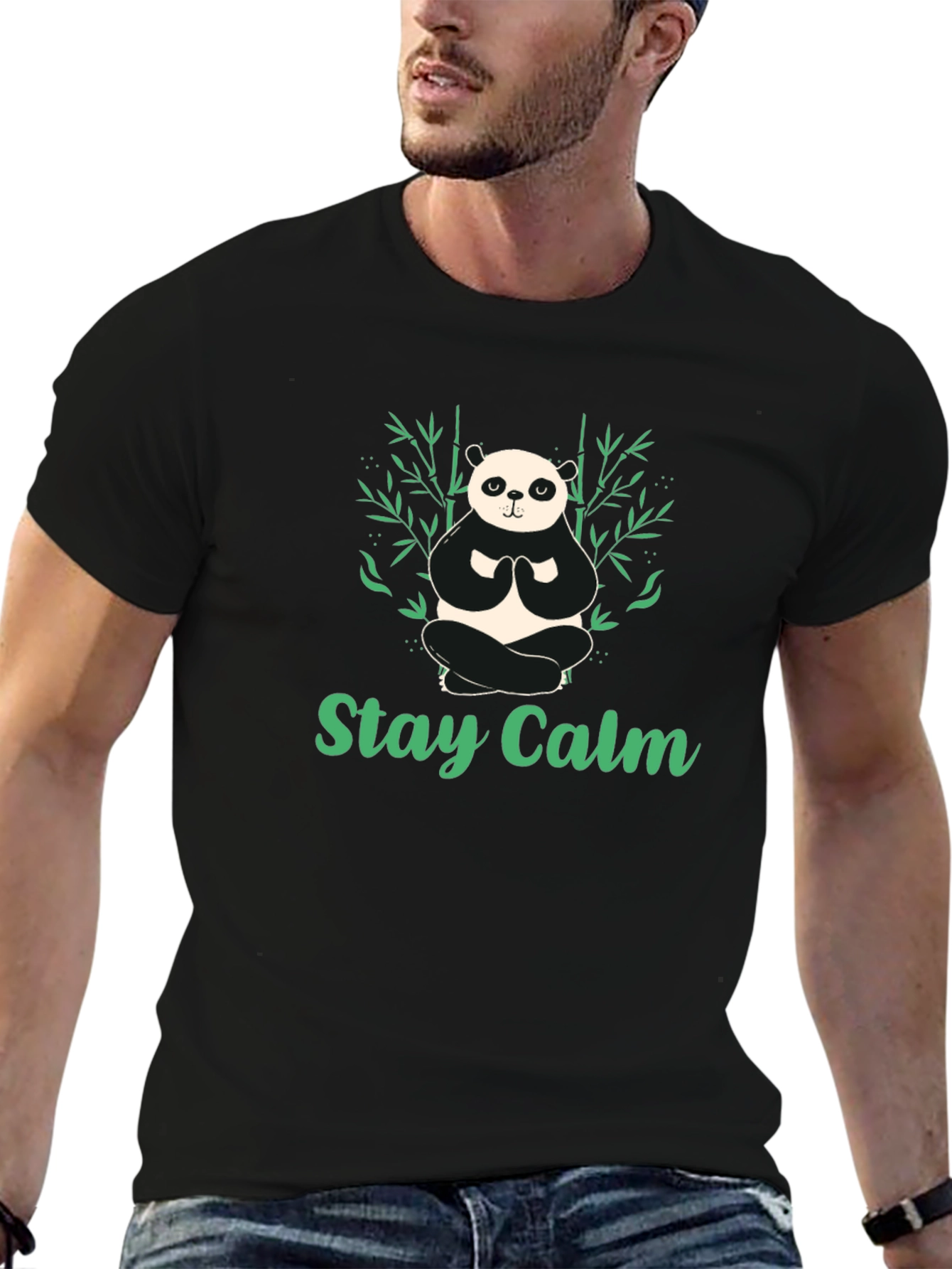Stay Calm Panda T-Shirt - Relaxed Zen Design