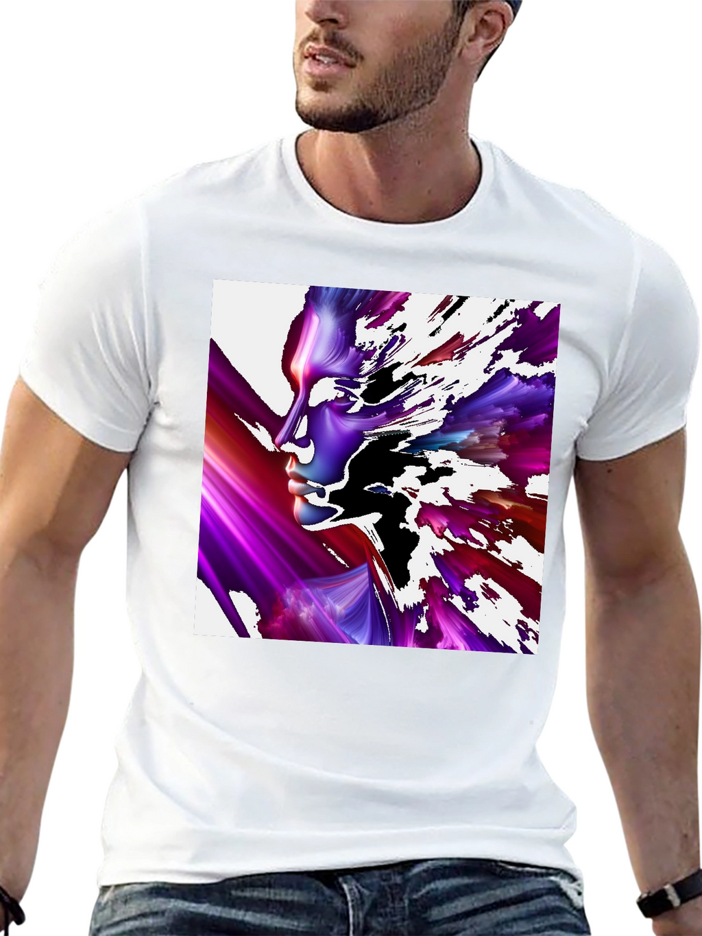 Abstract Face Black T-Shirt - Unique Artistic Design