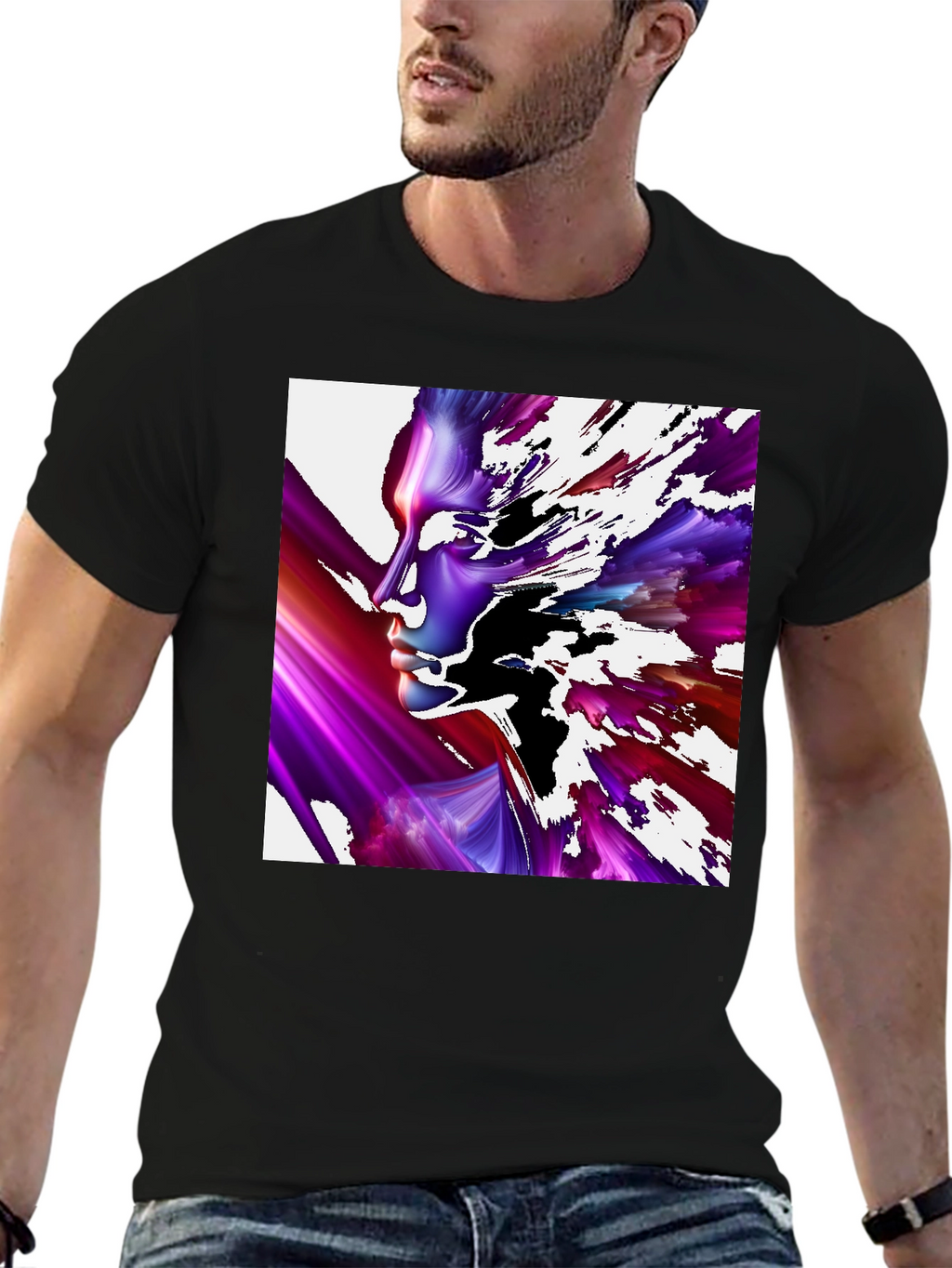 Abstract Face Black T-Shirt - Unique Artistic Design