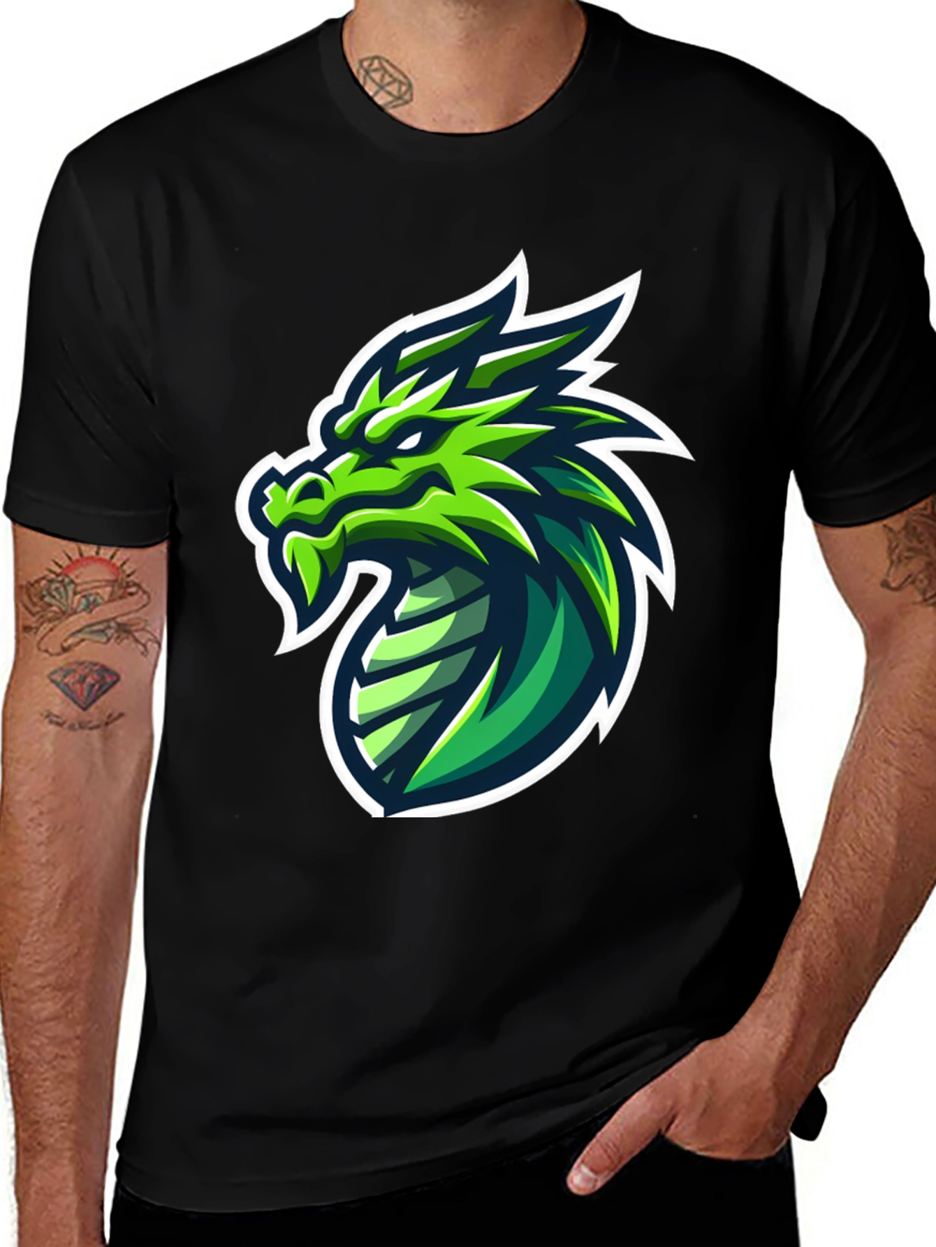 Green Dragon Graphic Tee - Mens Black T-Shirt
