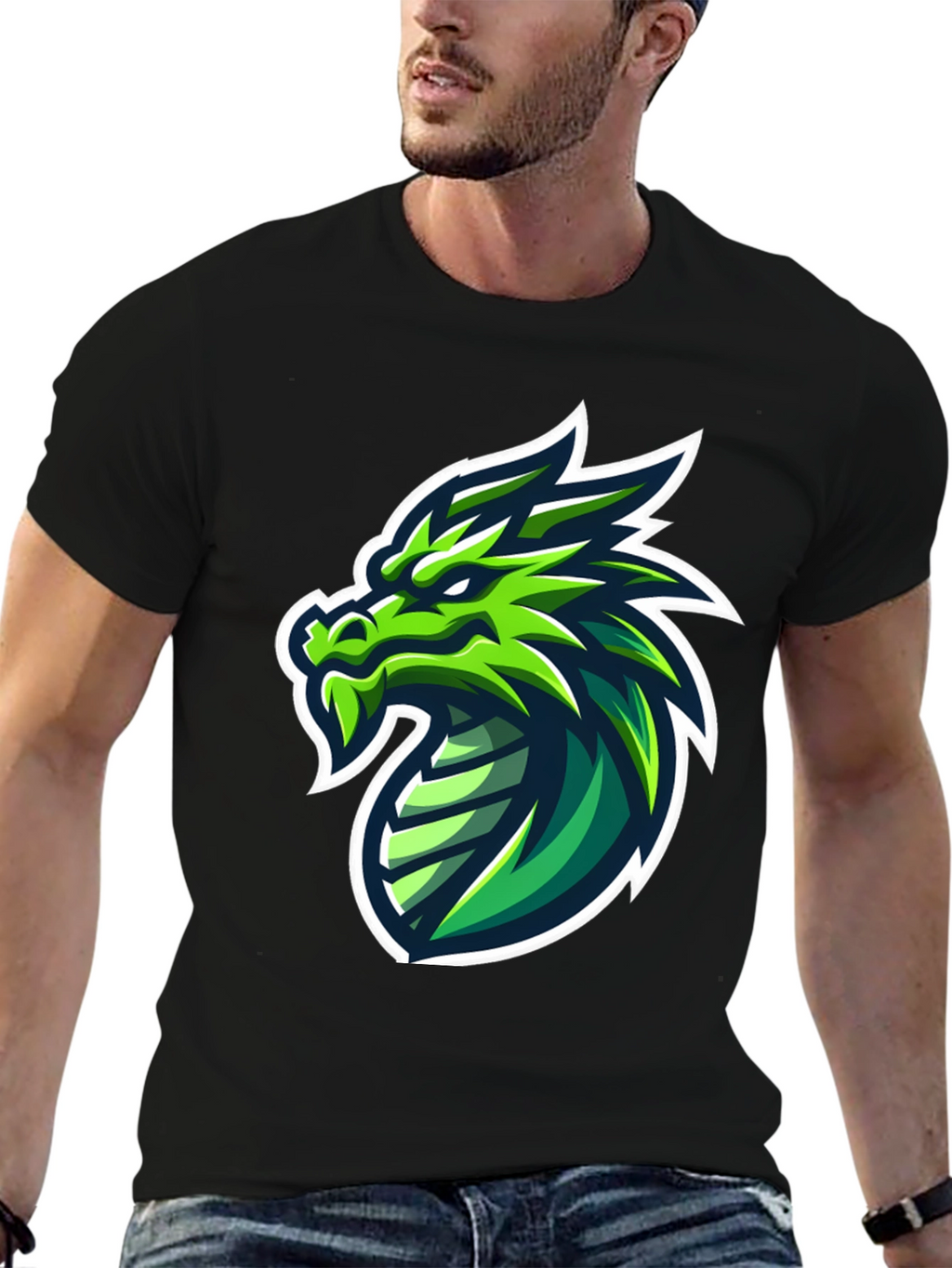 Green Dragon Graphic Tee - Mens Black T-Shirt