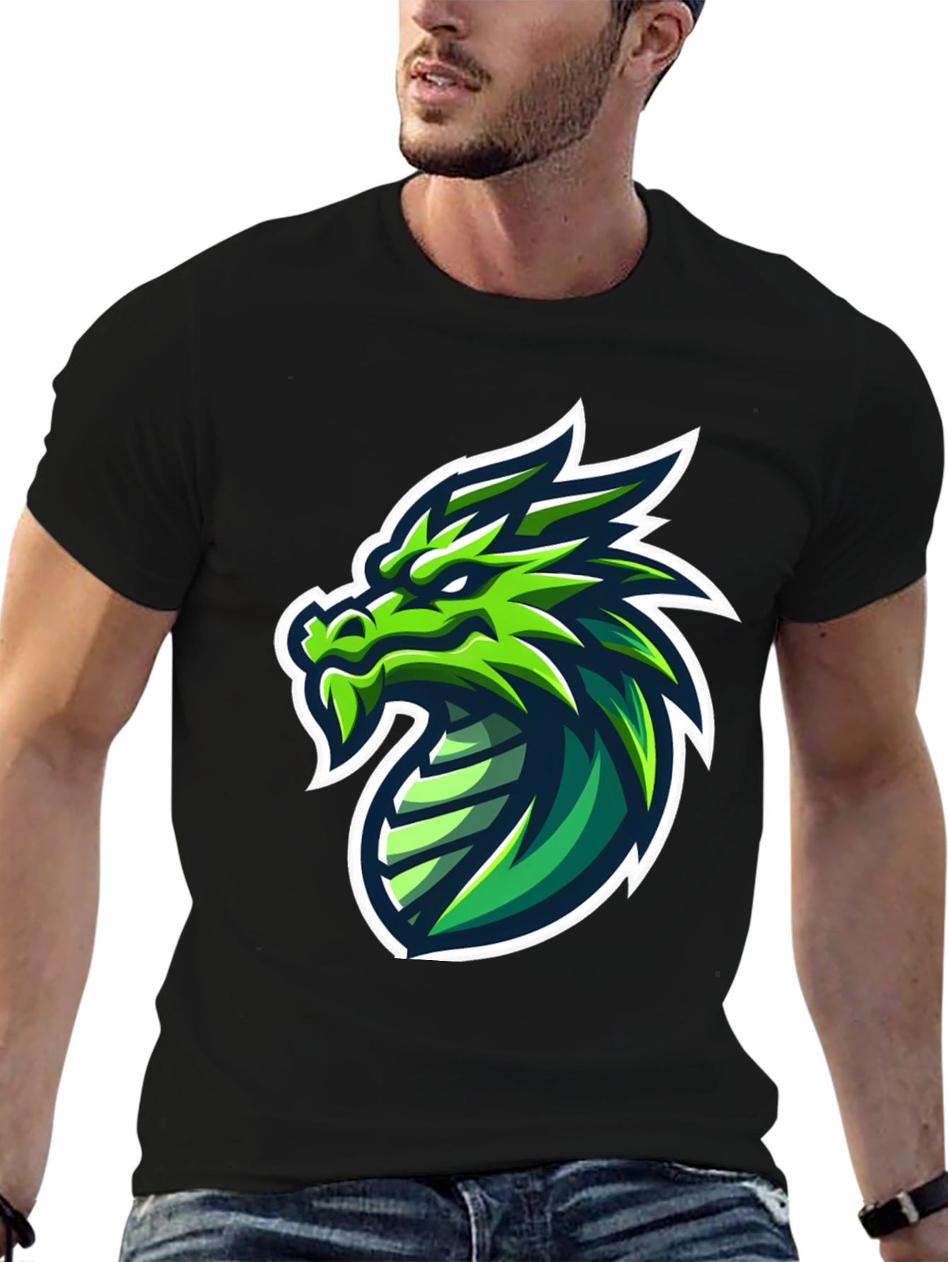 Green Dragon Graphic Tee - Mens Black T-Shirt