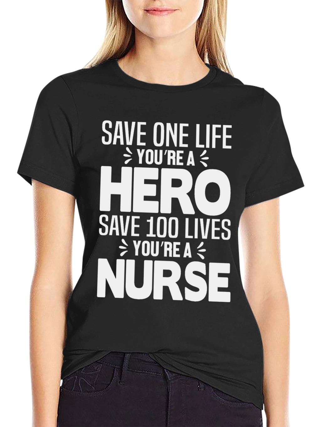 Hero Nurse Graphic Tee - Black Cotton Blend