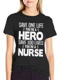 Hero Nurse Graphic Tee - Black Cotton Blend