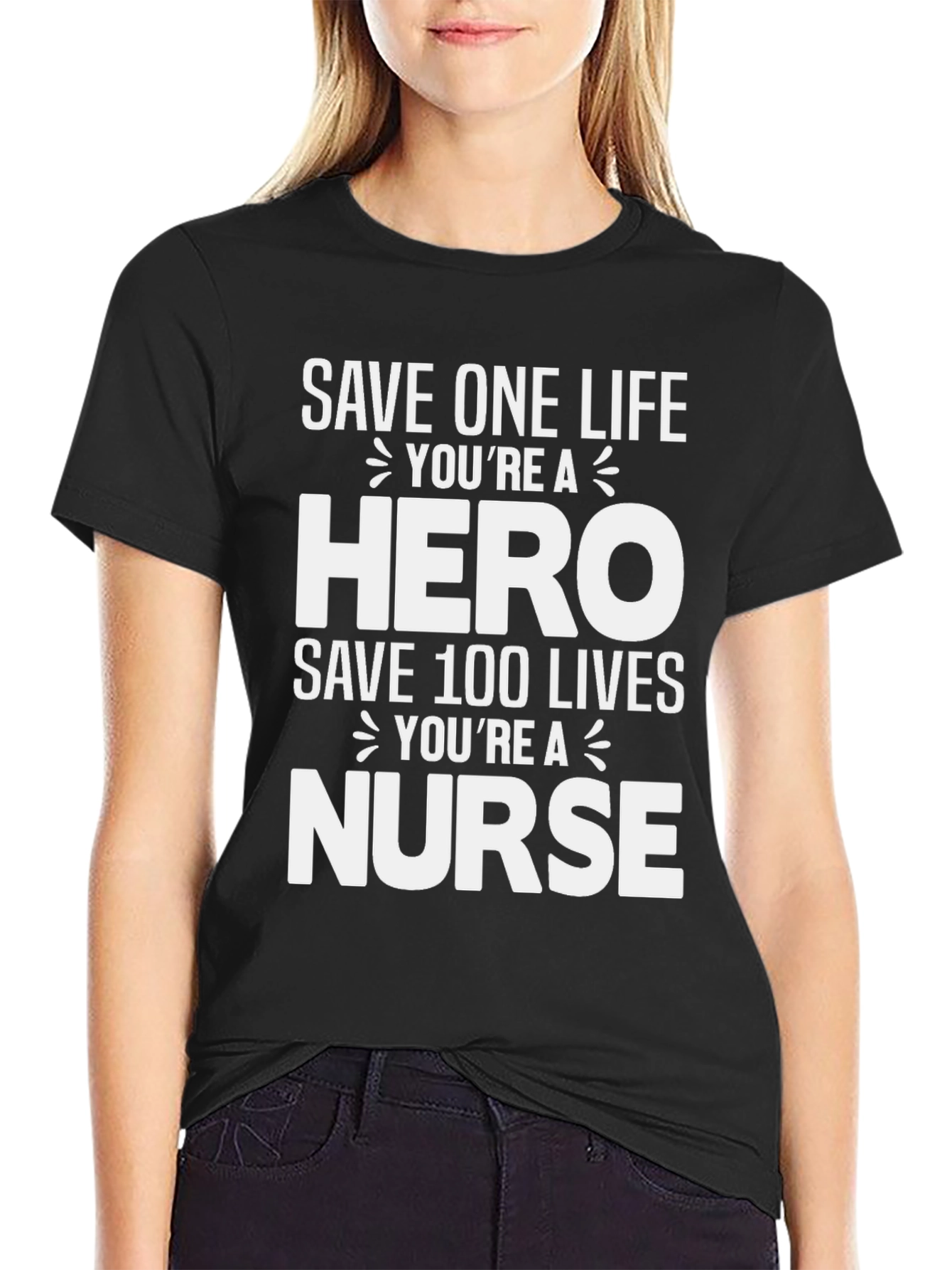 Hero Nurse Graphic Tee - Black Cotton Blend