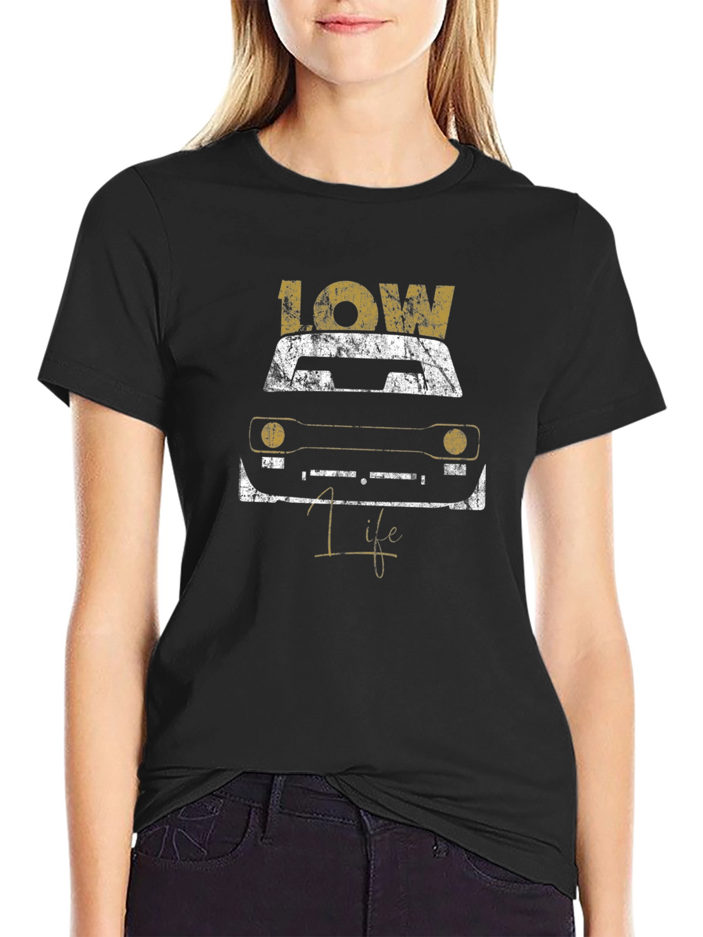 Low Life Car Graphic Tee - Black Cotton T-Shirt