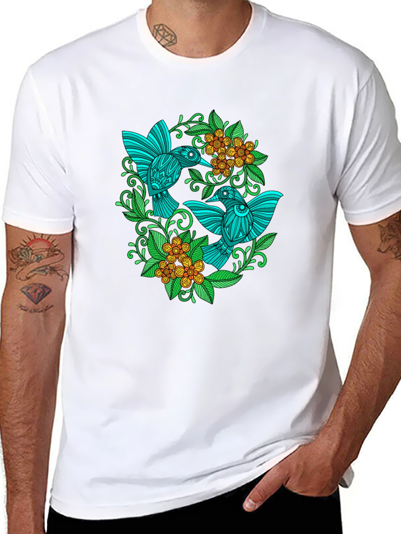 Hummingbird Floral T-Shirt - Black